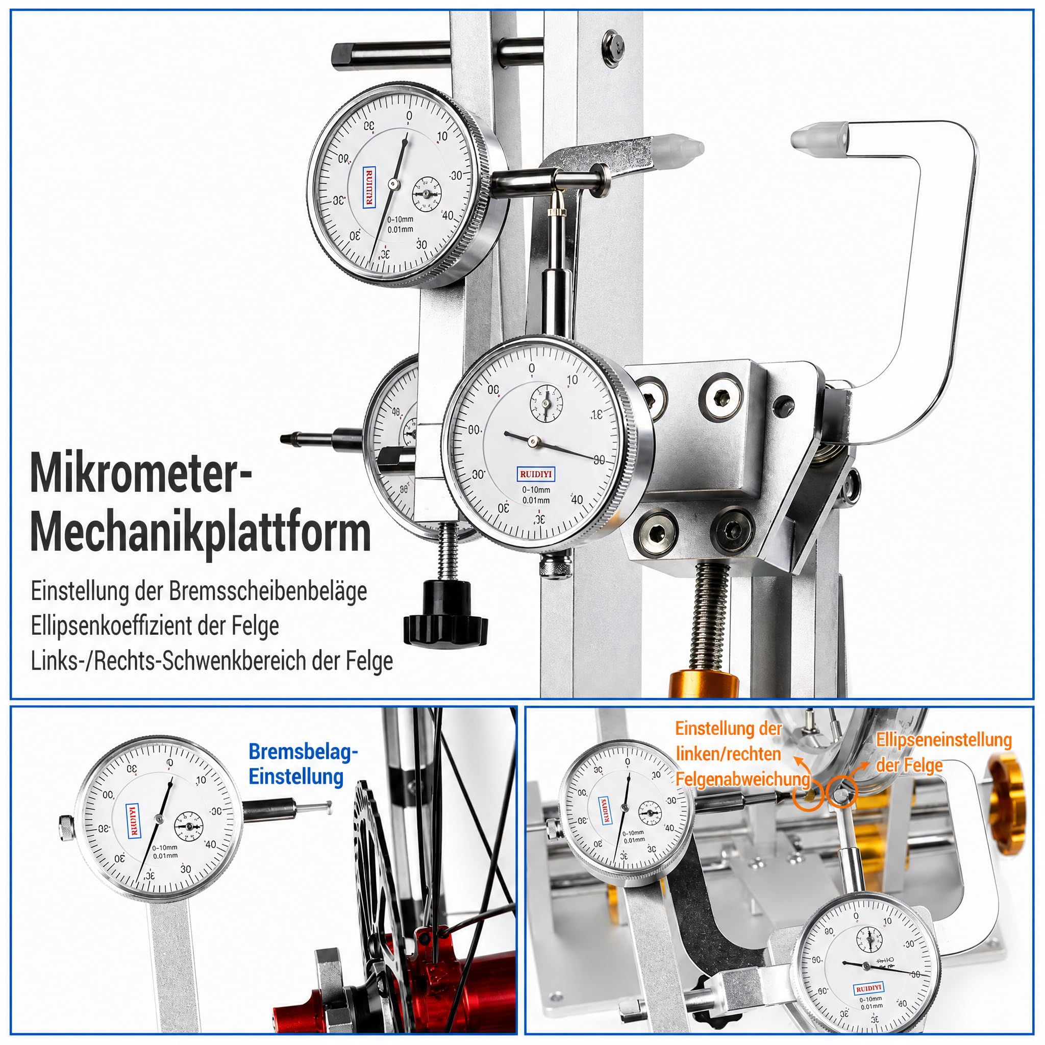 Fahrrad Zentrierständer für 10-29inch, Zentrierständer Fahrrad Laufräder Kalibrierungsständer Radwartungs Felgen Korrekturständer Radbreite Einspeichen Zentrierständ (Gold)