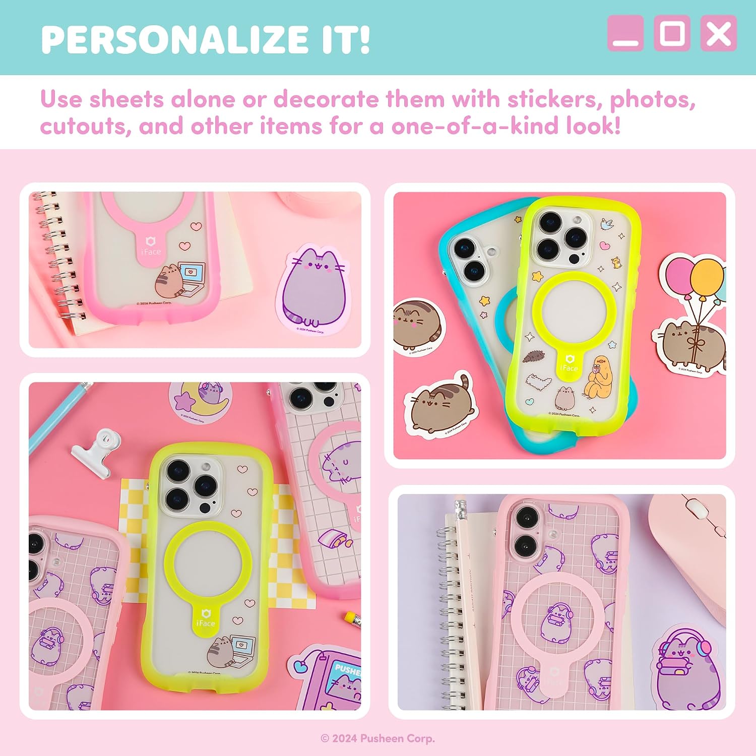 iFace Pusheen the Cat Reflection Clear Phone Case Insert Decoration Sheet Compatible with iPhone 16 Pro Max - DIY Deco Kpop Aesthetic Sticker Film Sheet – Gamer Girl [Grid] image 5
