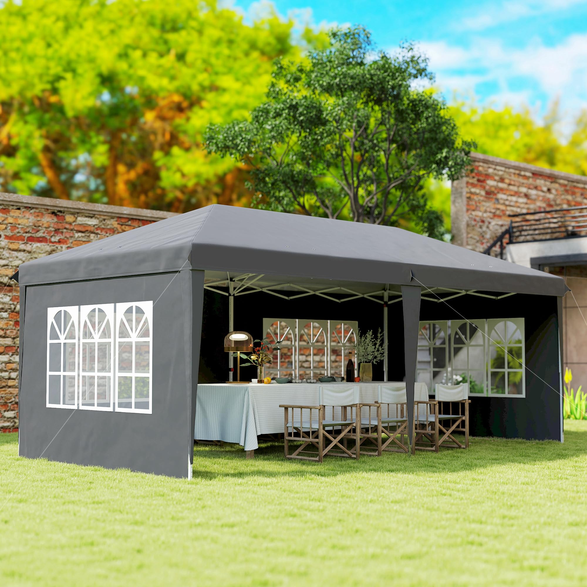 Outsunny Pawilon ok. 3 x 6 m, wodoszczelny, składany pawilon typu pop-up z 4 ścianami bocznymi, okno, namiot imprezowy z ochroną UV, pawilon ogrodowy Oxford, w zestawie torba transportowa, namiot