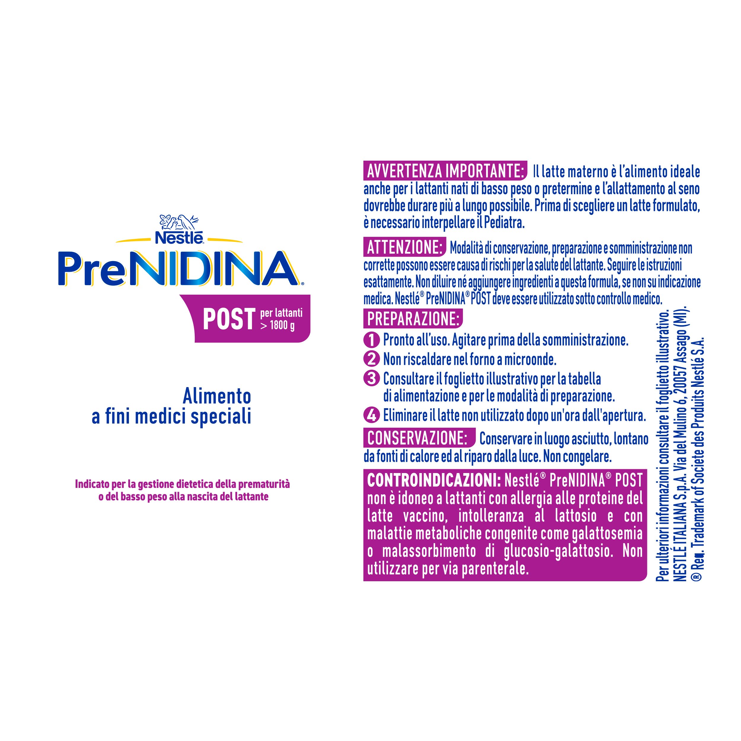PreNIDINA Post Liquido Alimento a Fini Medici Speciali, 12 bottigliette da 200ml (2,4L)