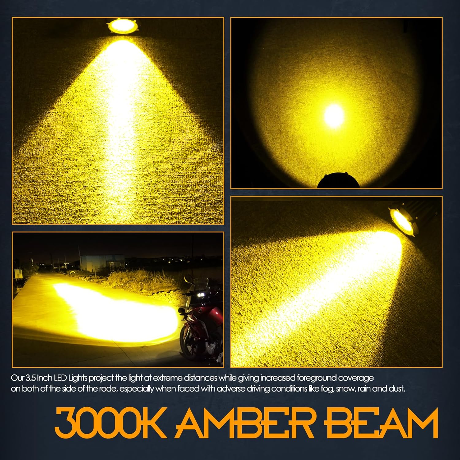 LED Driving Lights Amber, Nirider 2PCS 50W Round 3.5 Inch Fog Lights Yellow Spot Flood Combo Off Road Work Lights Light Bars LED Pods for Motorcycle Dirt Bike ATV UTV Truck Car Waterproof