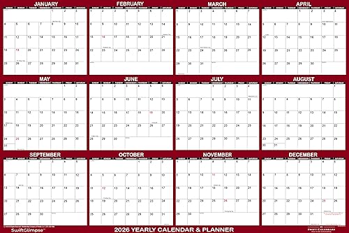 Miniatura 2 de Calendario de Pared SwiftGlimpse 2026 de 24" x 36" Borrable Grande de Borrado en Húmedo y Seco Laminado Planificador de Pared Anual de 12 Meses,