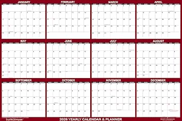 36" x 54" SwiftGlimpse 2026 Wall Calendar Erasable Large Wet & Dry Erase Laminated 12 Month Annual Yearly Wall Planner, Horizontal, Maroon