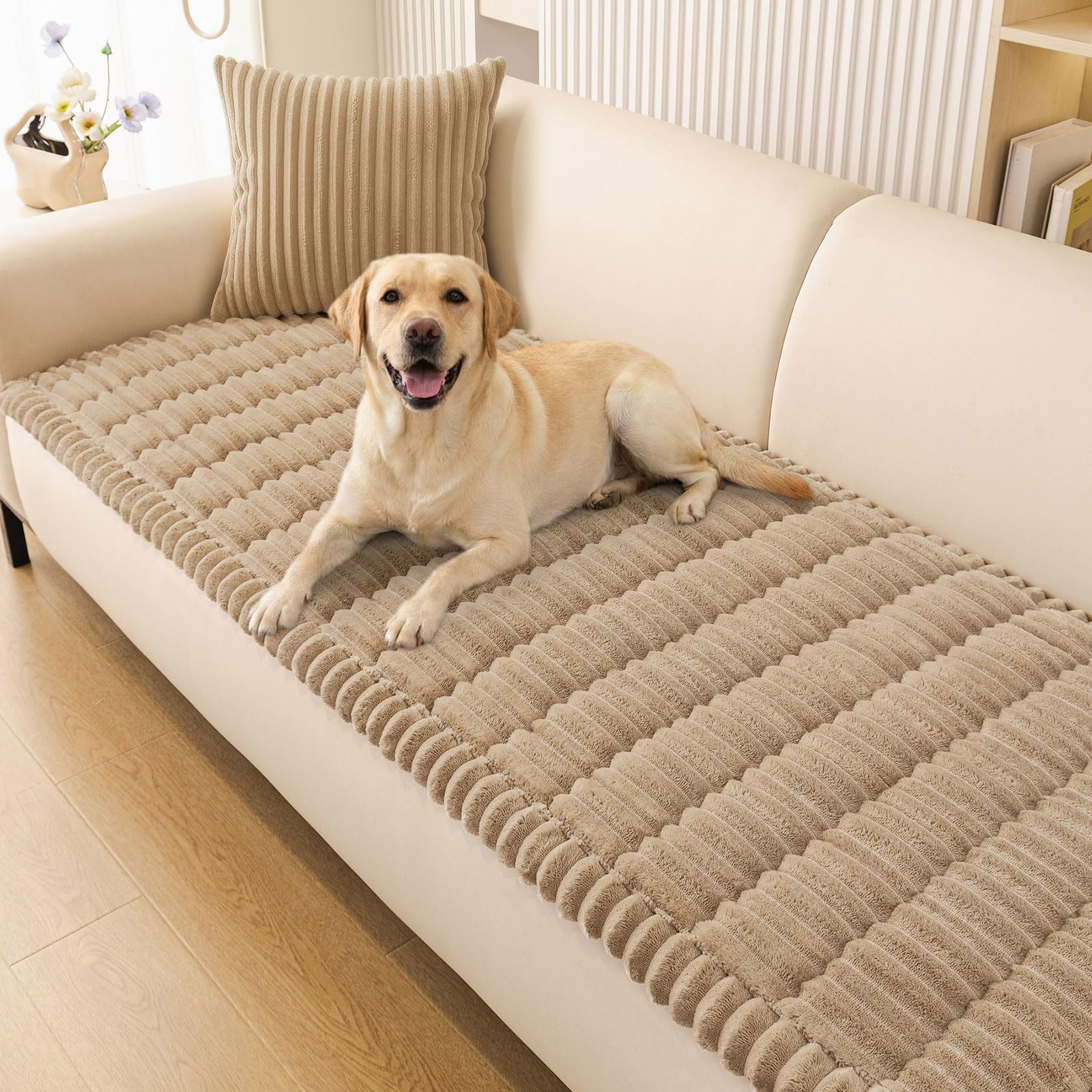 Photo 1 of Smiry Couch Cover for Dogs, Non Slip Washable Sofa Protector for Pets, Soft Furniture Cover for Pet, Stylish Sofa Covers, Cozy Protect Against Fur, Dirt & Everyday Messes (Khaki, 27.6" x 70.9")