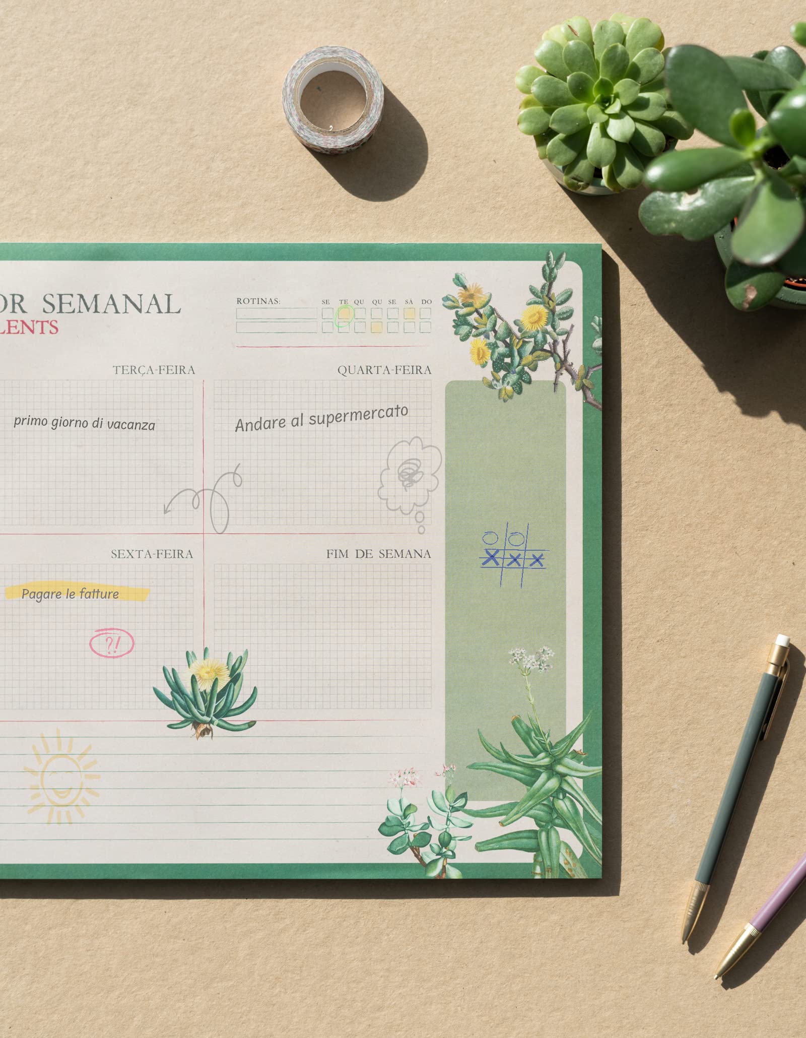 Grupo Erik Weekly Planner A3 In Portuguese - Botanical Cacti - Image 3