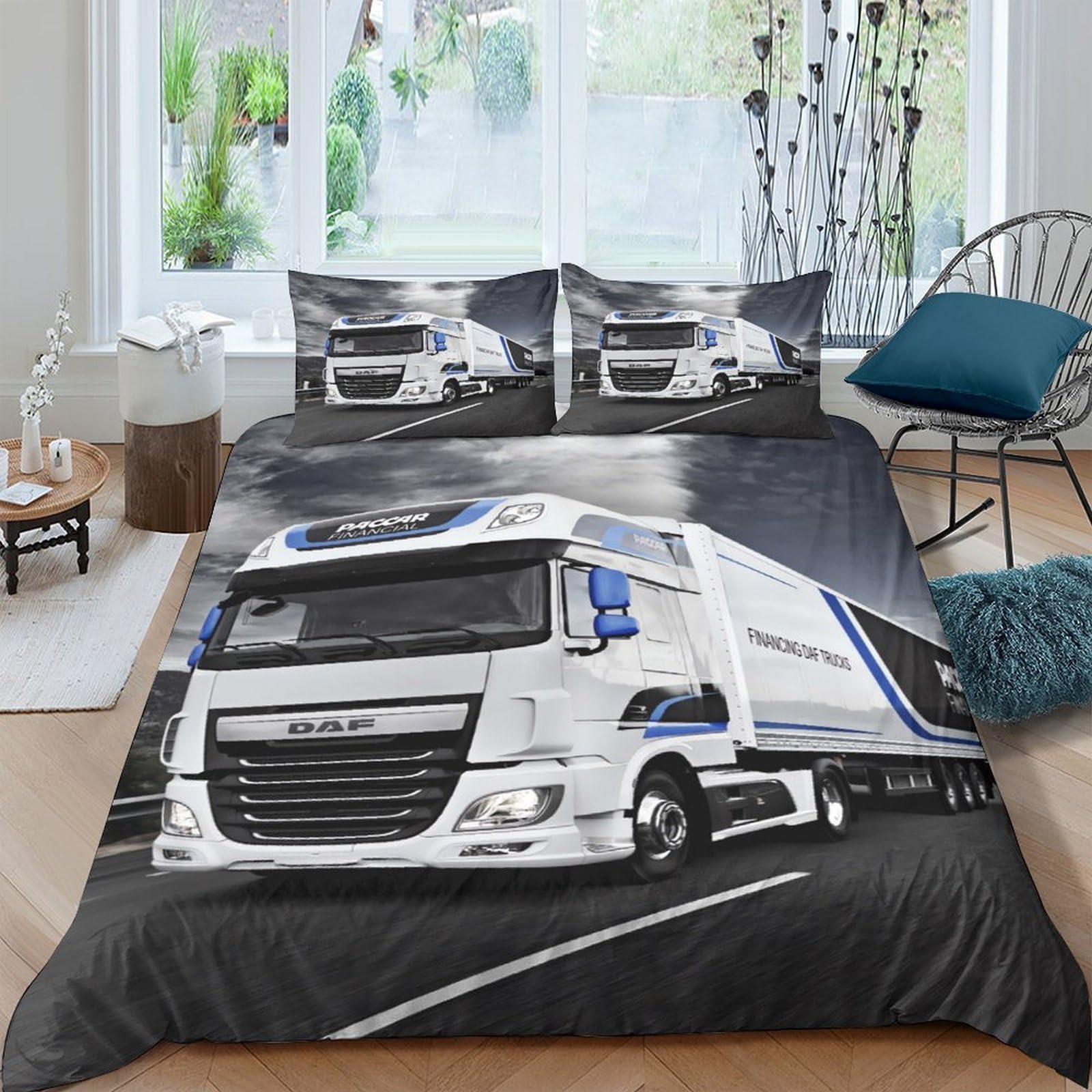 Ctjqhvkz Style-4 3D Printed Truck Road Fitted Sheet Microfiber Anti-Slip Black White Vehicle Bed Cover For Bedroom Dorm Decor Mattress Protection Single（135X200cm）
