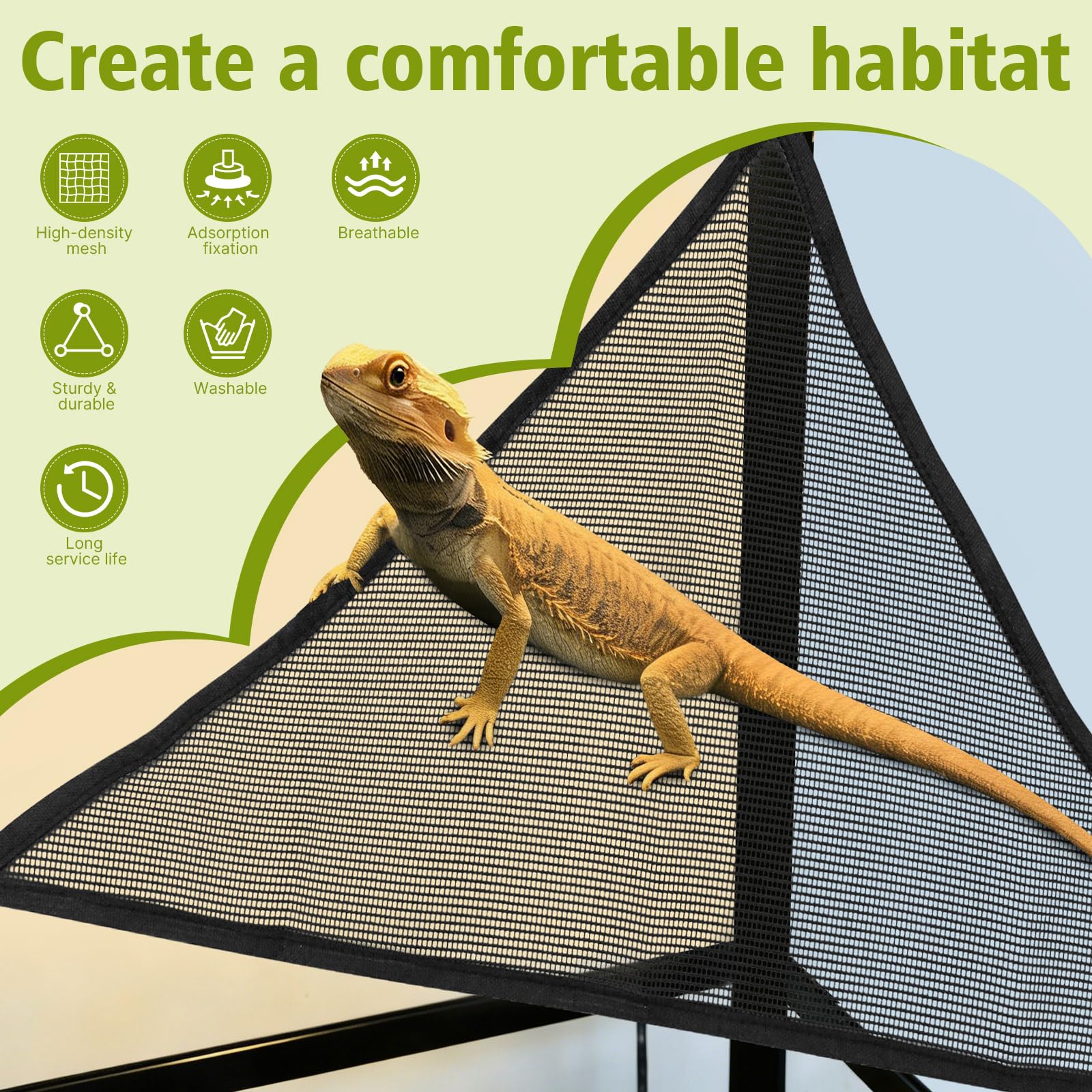 Lot de 2 grands hamacs en forme de dragon barbu (1 rectangle + 1 triangle), accessoires pour aquarium de reptiles avec ventouses puissantes, lit de salon pour lézards, serpents, geckos et petits