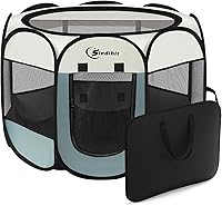 Siedihit Portable Pop-Up Dog Cat Playpen for Small Pets - Indoor Outdoor Puppy Crate Tent Kennel with Carrying Case, Grey Small