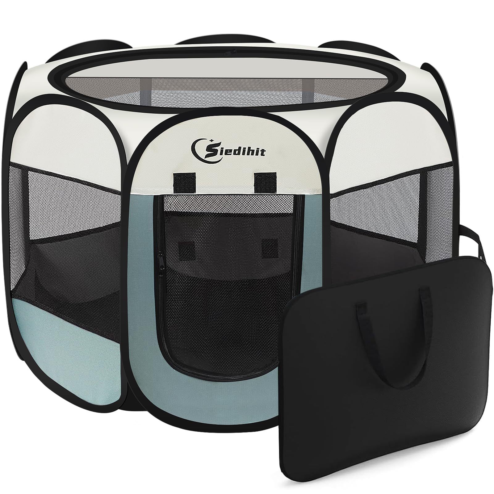 Siedihit Dog Cat Playpen, Puppy Pet Playpen Indoor for Small Dog Crate Tent Cage Outdoor, Portable Pop Up Dogs Enclosure Kennel with Carrying Case for Dogs/Cats/Rabbits(Grey, Small