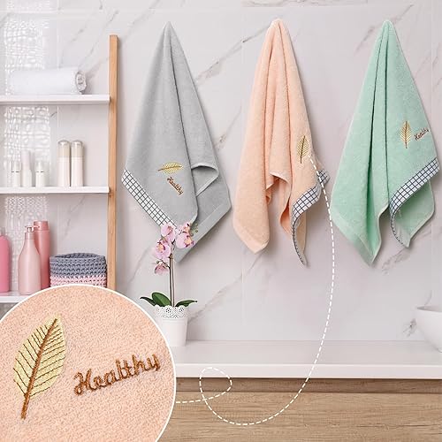 Miniatura 3 de Thmyo Juego de 2 toallas de baño de lujo 100% algodón, 1 toalla de baño, 1 toalla de mano, toallas de mano altamente absorbentes, toallas de baño