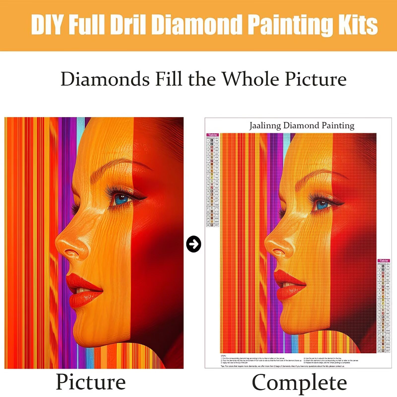 Diamond Painting Kit Completo, Diamond Painting Astratto, 5D Quadrato Pittura Diamante Kit Manualidades Adultos DIY Diamantini Crystal Art Disegni Ricamo Punto Croce Artigianale, 80x100cm Donna j0-651