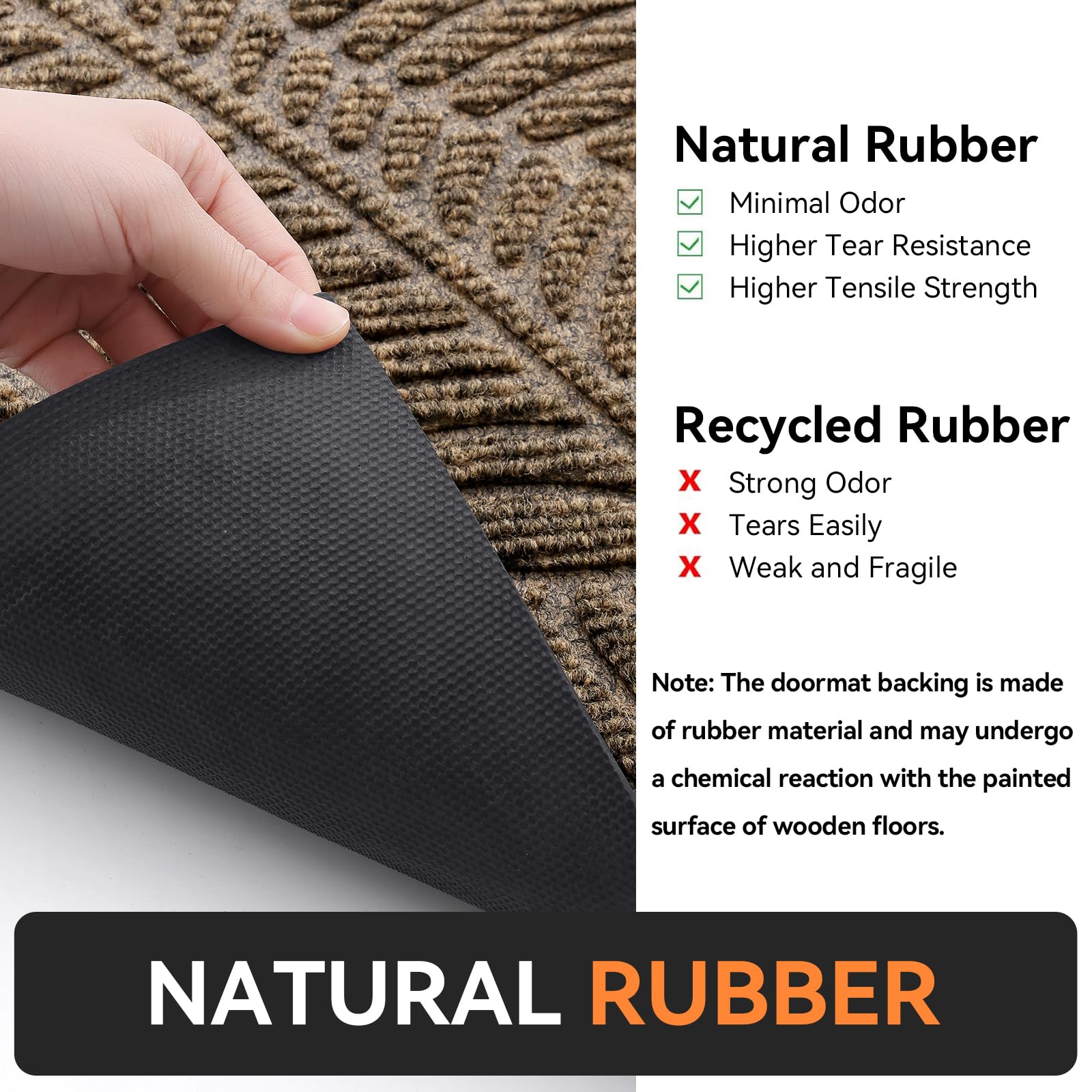 Grandaily Front Door Mat Indoor Outdoor Waterproof Doormat, Non Slip Natural Rubber Welcome Mat, Heavy Duty Durable Super Absorbent Entryway Rugs, 30"x17", Brown — view 5
