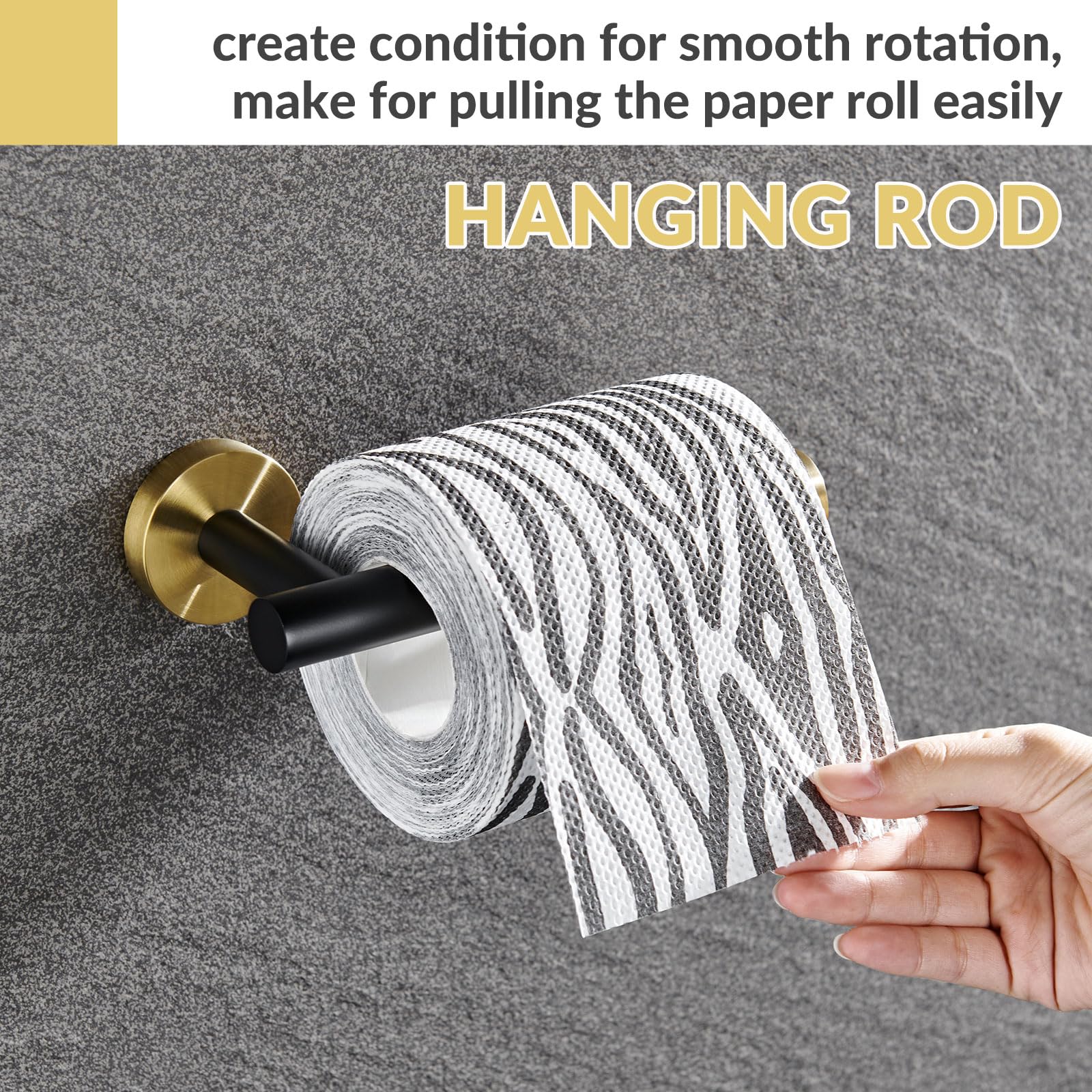 Soporte de papel higiénico redondo de acero inoxidable medio abierto, para almacenamiento de pared de baño y cocina (negro y dorado) 5