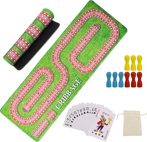 Juego de mesa de cuna acolchado, juego de mesa clásico, incluye 1 alfombrilla de juego de goma, baraja de cartas, 9 piezas de ajedrez de madera,