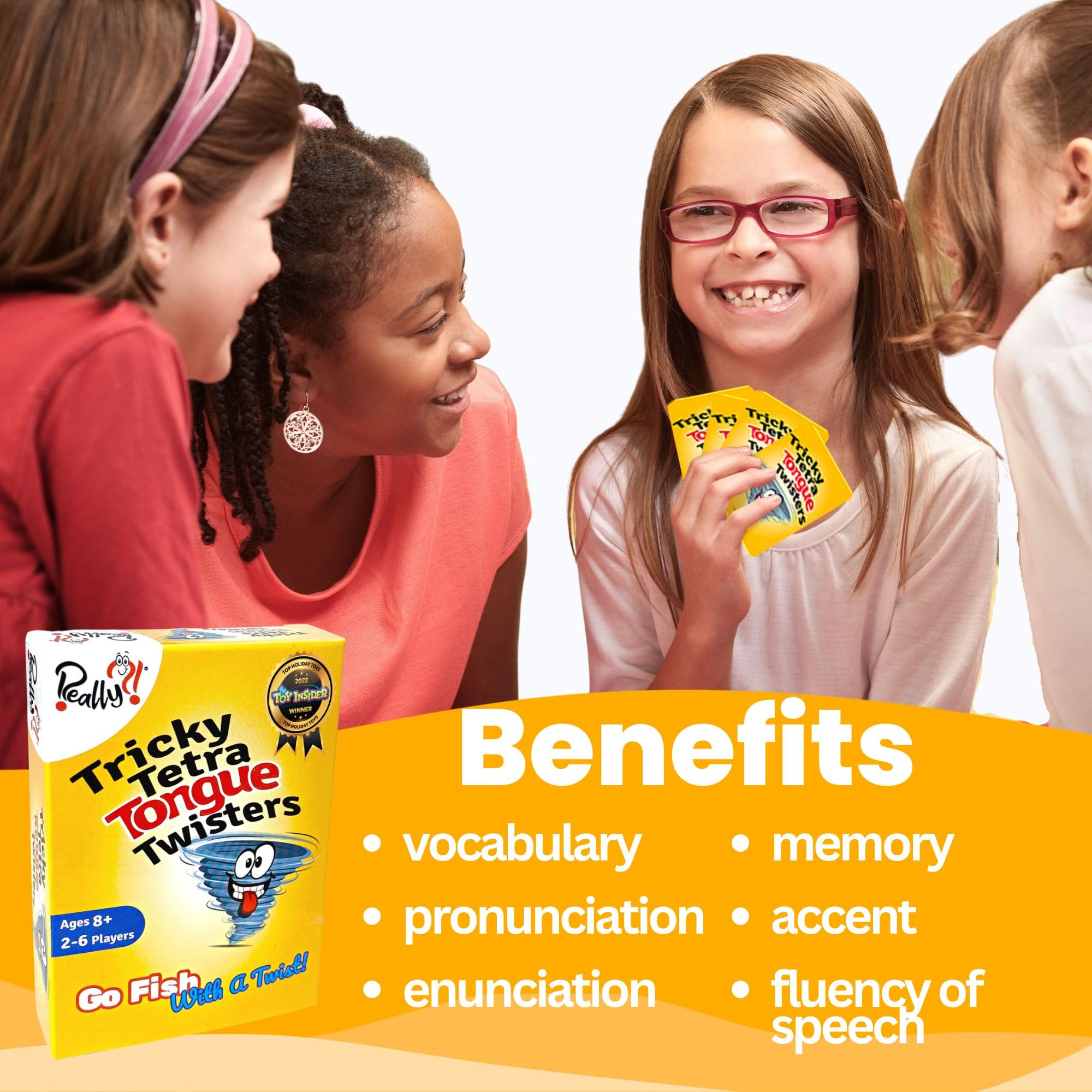Really?! Tricky Tetra Tongue Twisters, juego de cartas para niños y adultos, juego de fiesta familiar, niños de 8 a 12 años, divertidos juegos de aprendizaje SLP, regalos para niños y niñas, juegos de