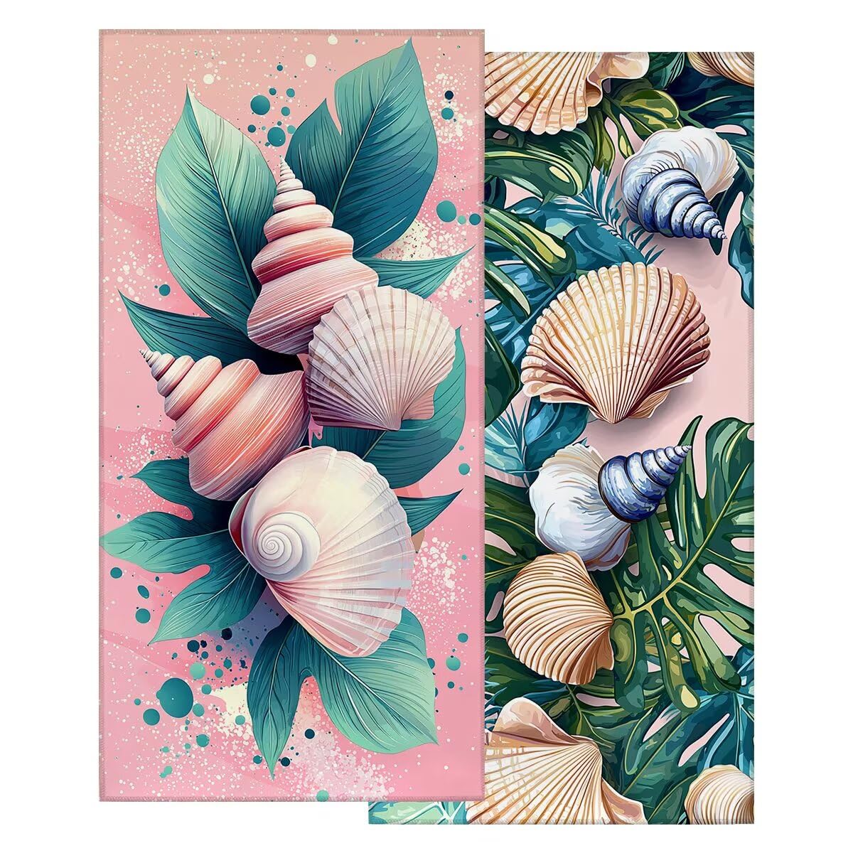 Ręcznik plażowy z mikrofibry, zestaw 2 dużych ręczników kąpielowych 100 x 200 cm, szybkoschnący ręcznik kąpielowy z muszli, ręczniki plażowe, sportowe ręczniki z mikrofibry do podróży -4854