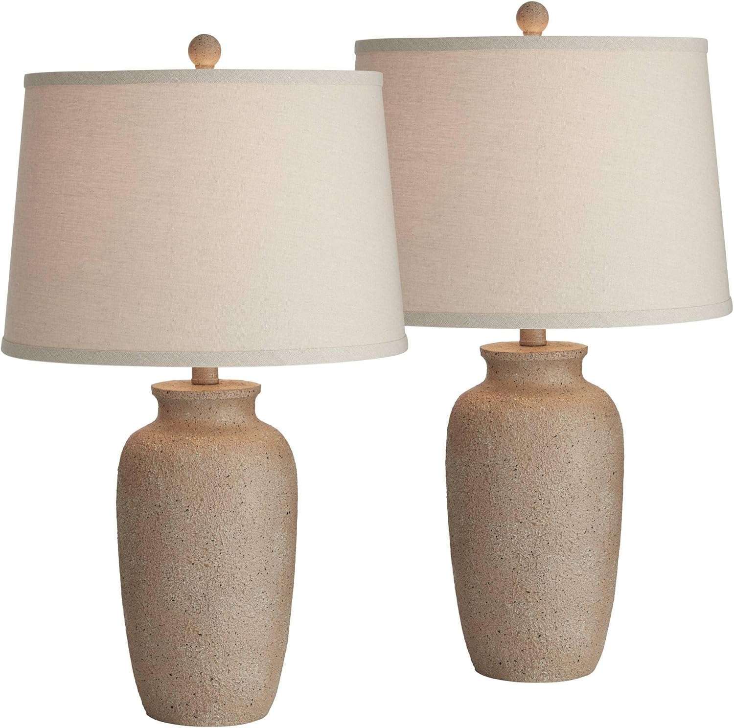 Regency Hill 25 1/2" High Farmhouse Rustic Coastal Country Cottage Table Lamps Set of 2 Beige Fabric Oatmeal Shade Living Room Bedroom Bedside Nightstand House Office Home Reading Kitchen Entryway