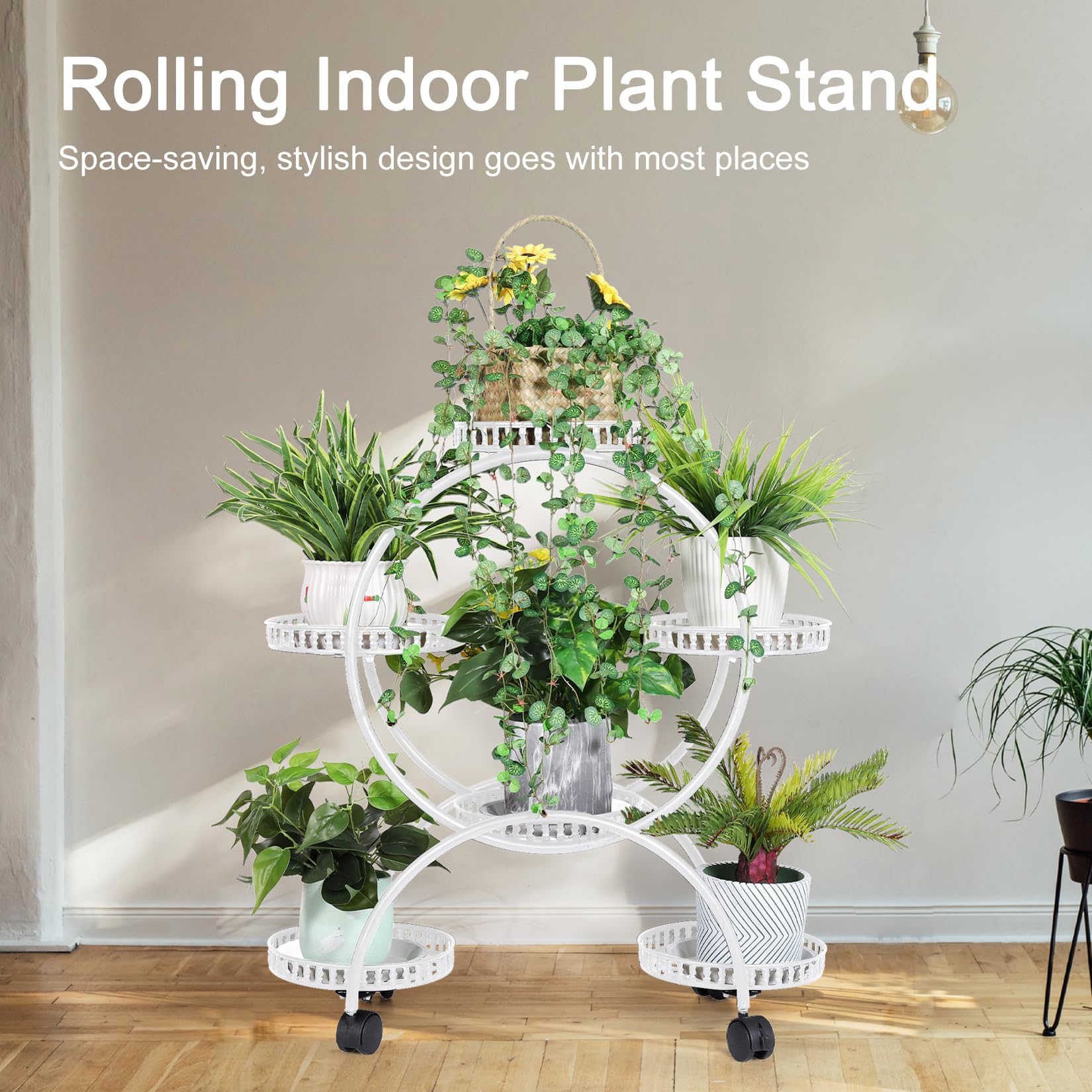 unho Porte Plante Intérieur à roulettes, Cache Pot sur Pied Plante Intérieur Blanc Support Plantes Intérieur Métal Design Étagère Plante Extérieur Jardin en Pot pour Salon Jardin Balcon - 33x73x79cm
