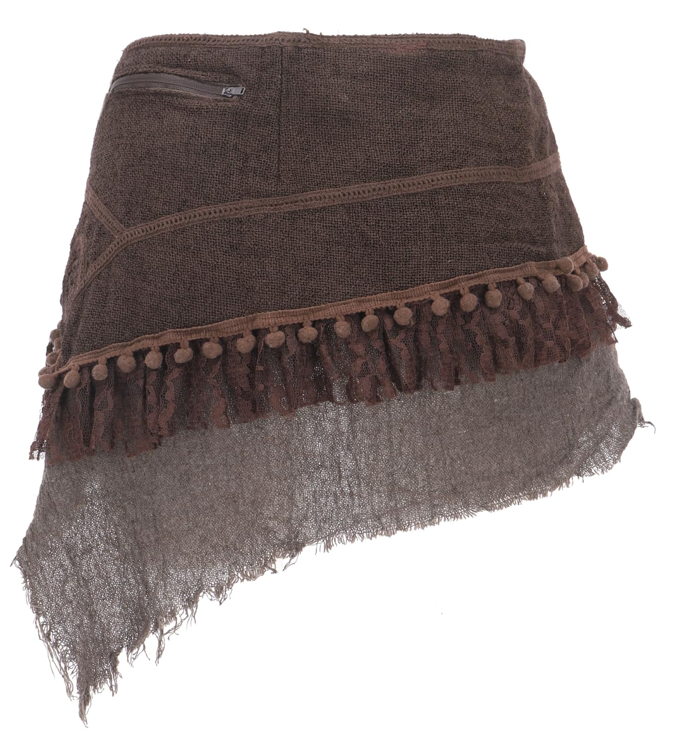 Goa Cacheur mit Spitze, Minirock, Wickelrock, Damen, Baumwolle, rostrot | individuelle Weitenanpassung, ideal für Frühling-Sommer, handgefertigt, mit Tasche