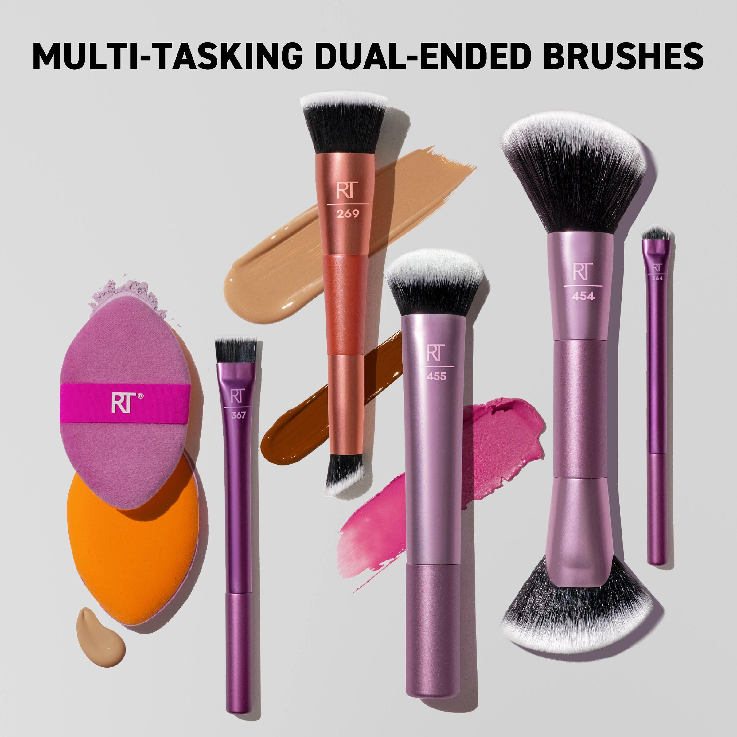 Real Techniques Bubble Blending Makeup Brush, Multipurpose Foundation Brush For Liquid, Cream, & Powder Products, Unique Round Brush Head, Synthetic Bristles, Vegan & Cruelty Free, 1 Count: Big Blends Energy Kit