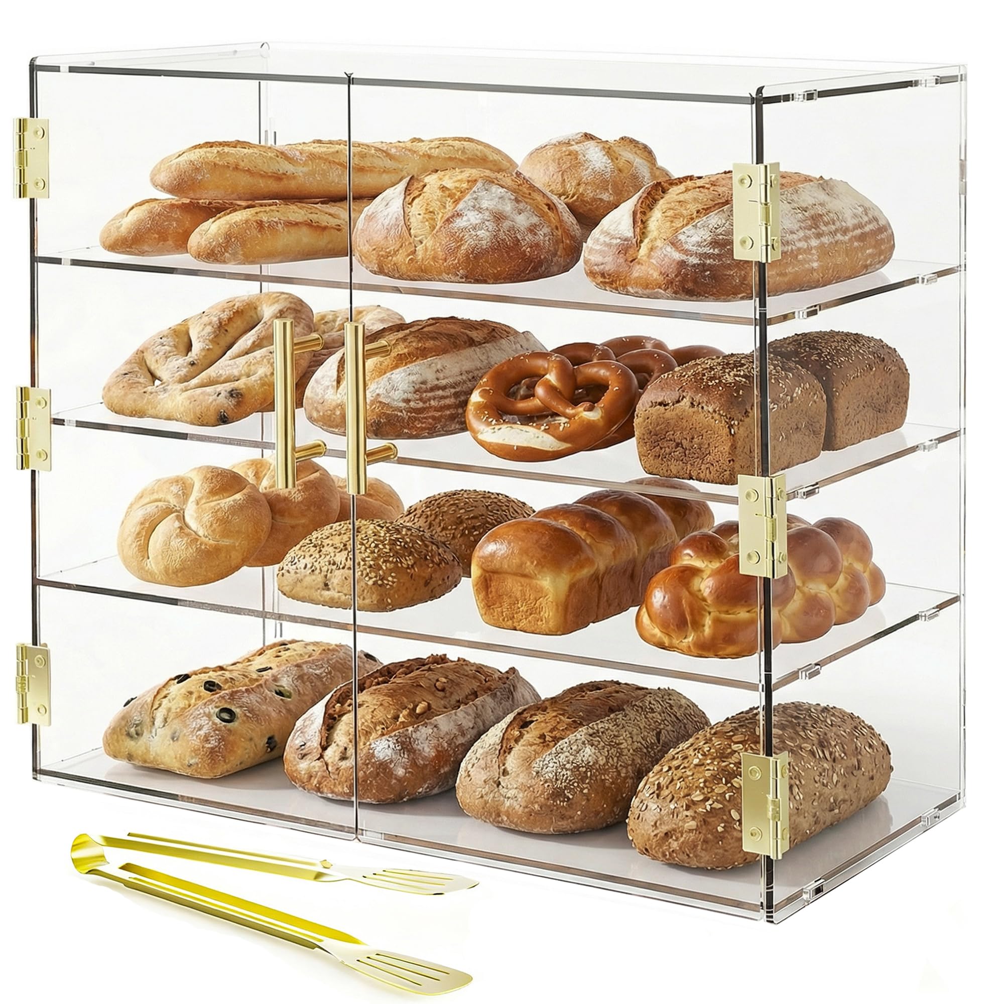 Cityjoy Countertop Bakery Display Case with Elastic Auto-Door, Acrylic Pastry Display Case Food Display Cabinet Box for Bread Dessert Cookie Baking (4-Tiers)