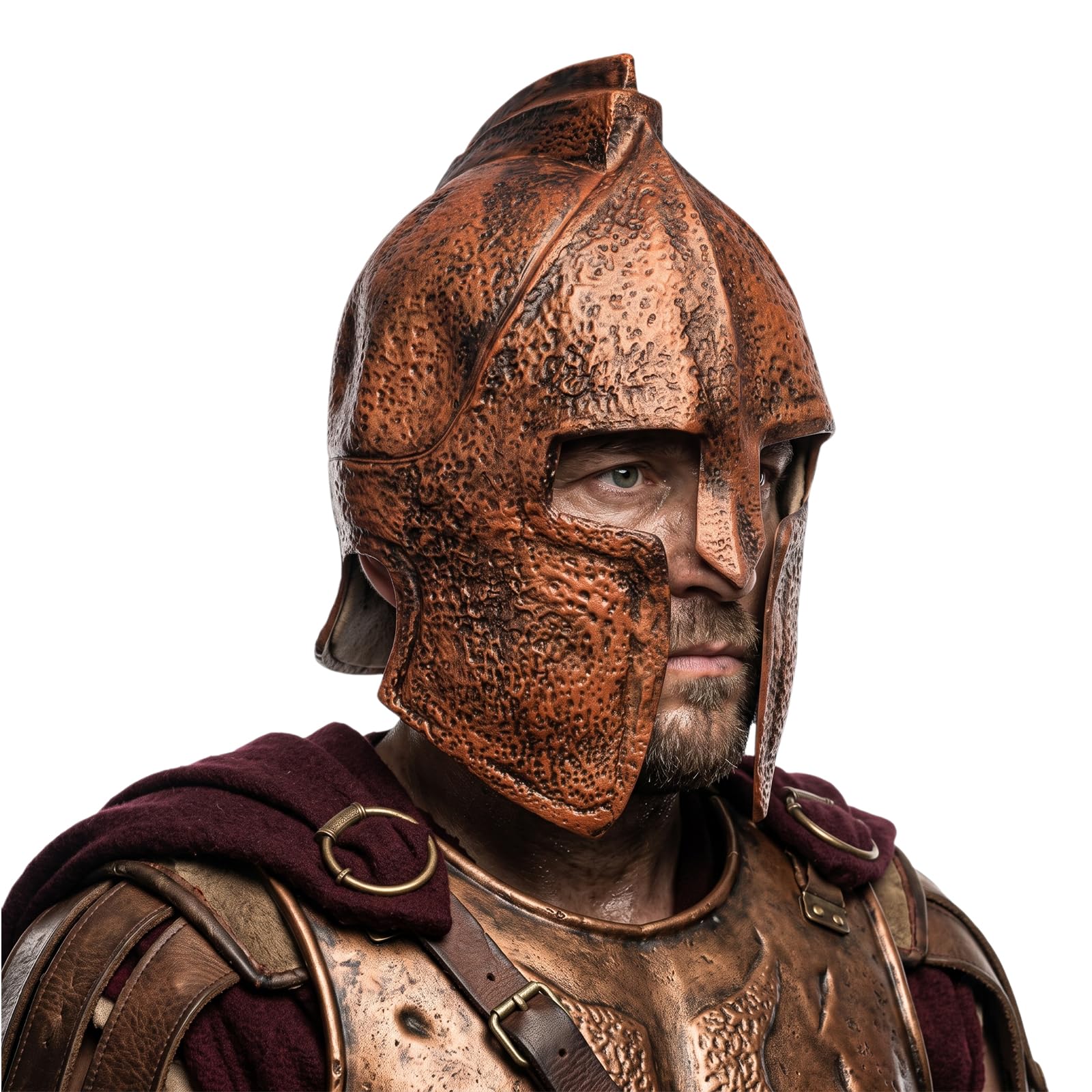 FakeFace Latex Warrior Helmet Mask Vintage Rusty Roman Spartan Greek Gladiator & Viking Headpiece for Halloween Costume, Cosplay, Masquerade Party & Stage Props