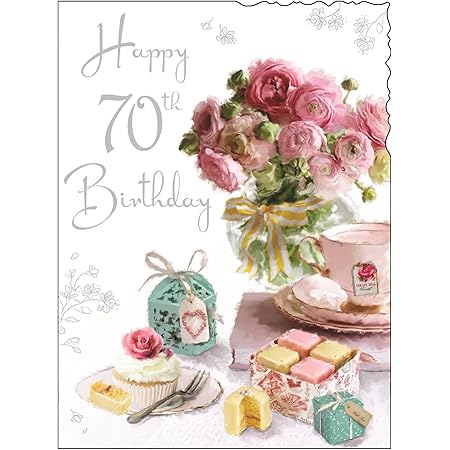 70th Birthday Card For A Woman Gifts And Flowers 7 75 X 5 25 Inches Words And Wishes Amazon Co Uk
