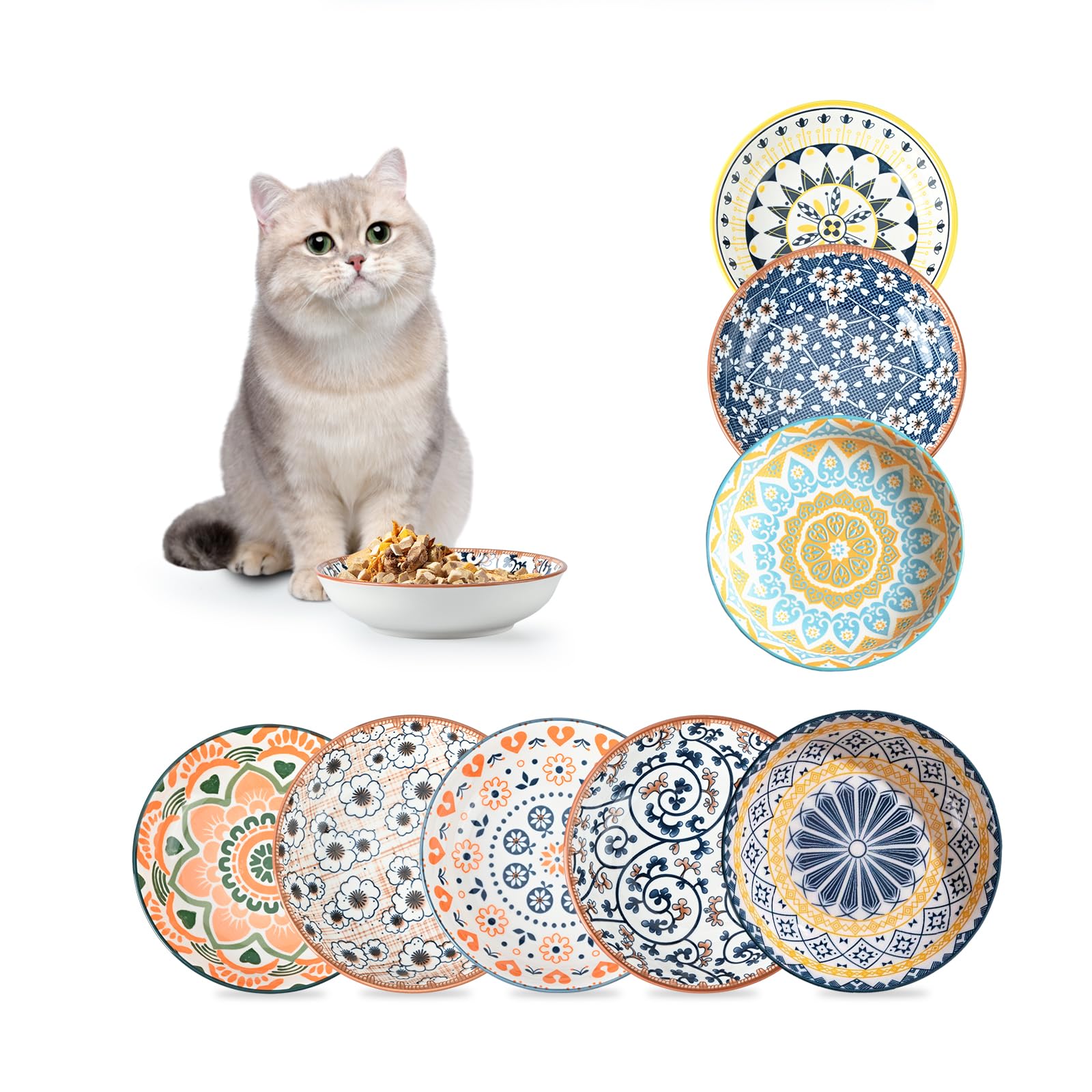 SPUNKYJUNKY Platos Planos 8pcs Comederos de Cerámica para Gatos 250ml