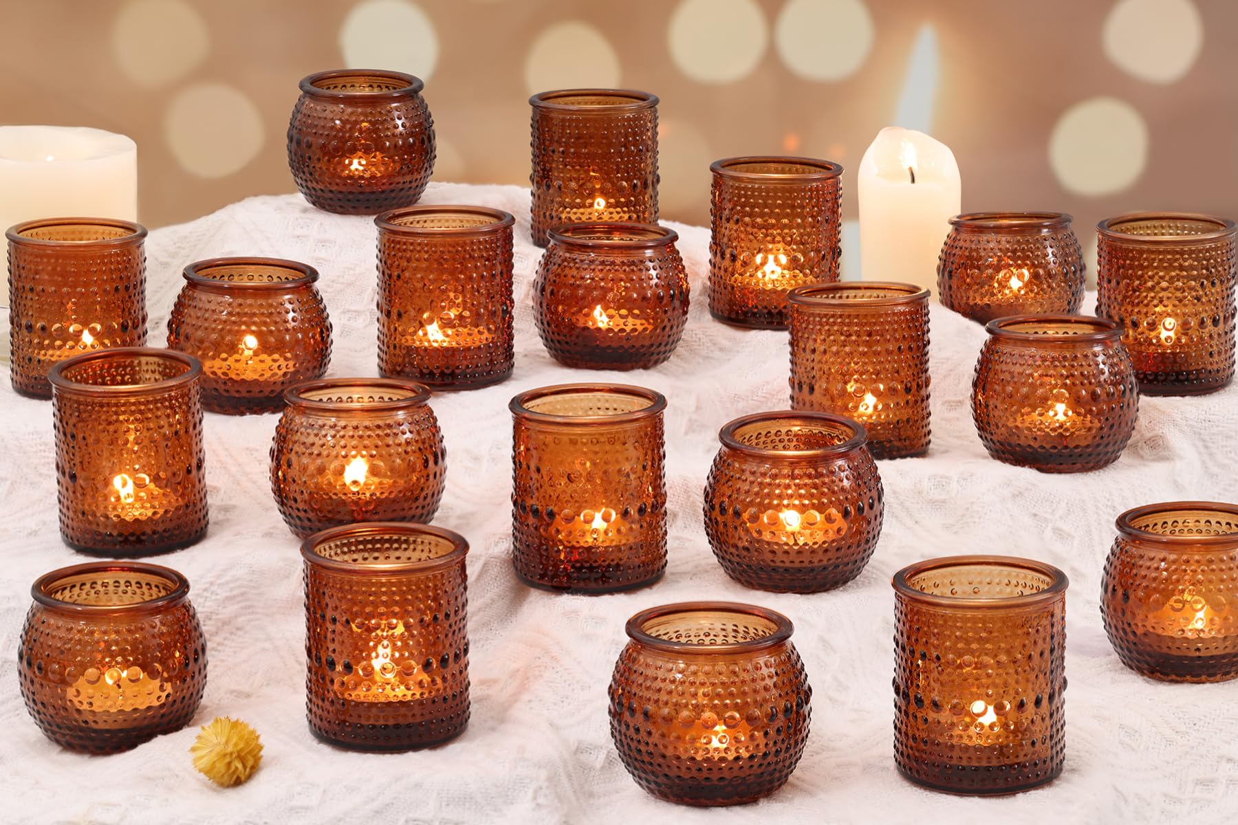 Lot de 40 bougeoirs assortis en ambre pour décoration de mariage d'automne et de décoration de table vintage