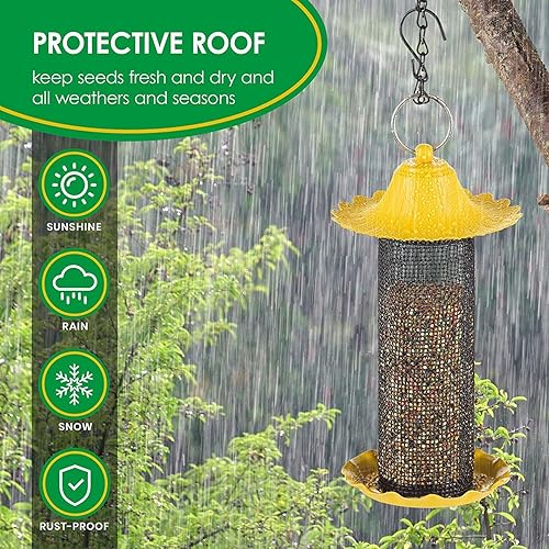 Miniatura 3 de Comedero para pájaros de sebo para exteriores doble capacidad Comedero para pájaros silvestres con techo de metal colgante, comedero de sebo para