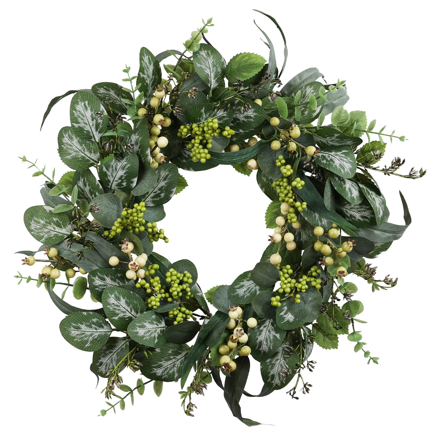 Arosche 20 Inch Spring Summer Wreath Artificial Eucalyptus Leaves Berries Wreaths for Front Door Farmhouse Door Decorations for Spring Summer