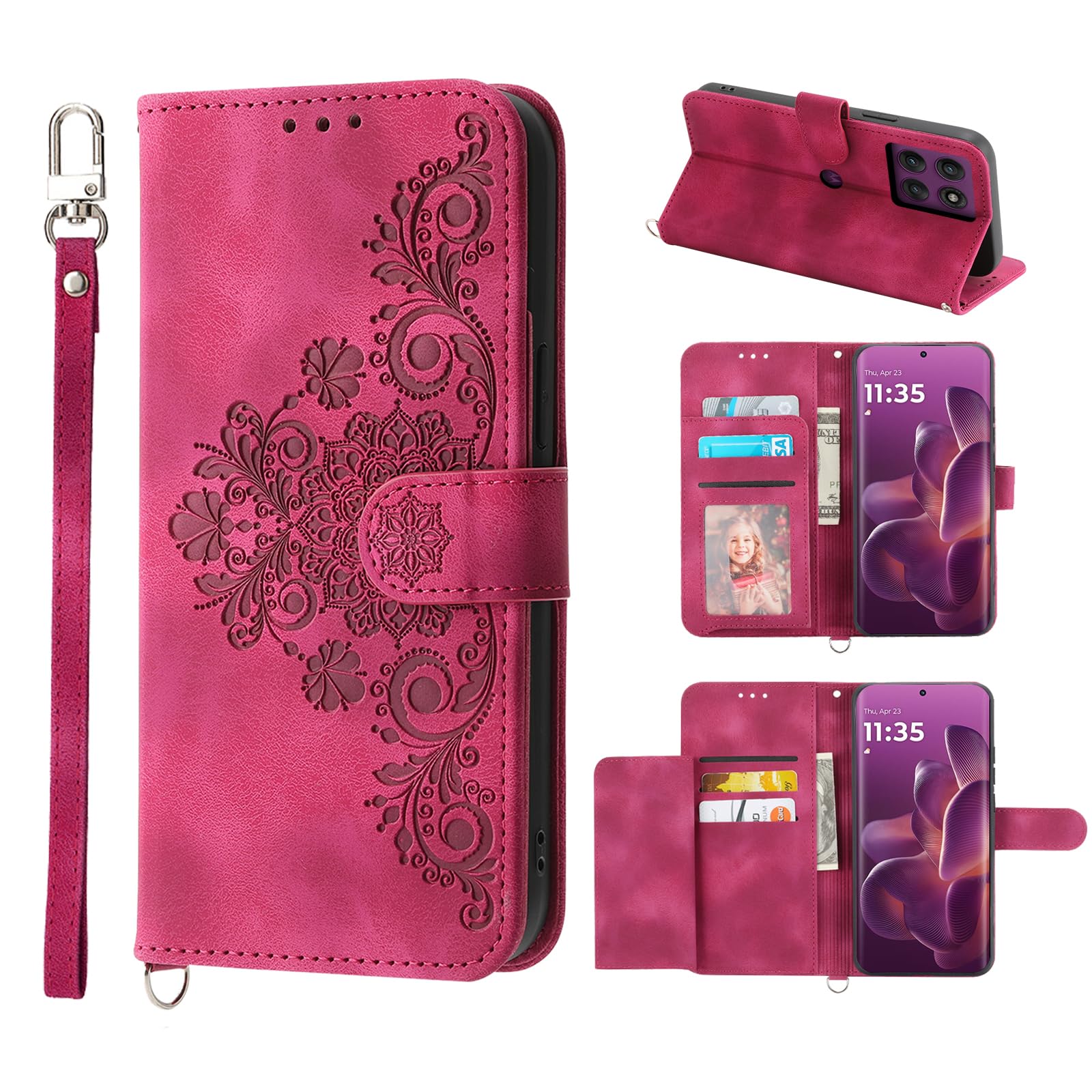 Etui do Motorola Edge 60 Fusion/Edge 60 5G 6,7", kwiatowy portfel, 5 przegródek na karty, etui na telefon komórkowy do Motorola Edge 60 Fusion w stylu vintage, skóra PU, etui ochronne z klapką