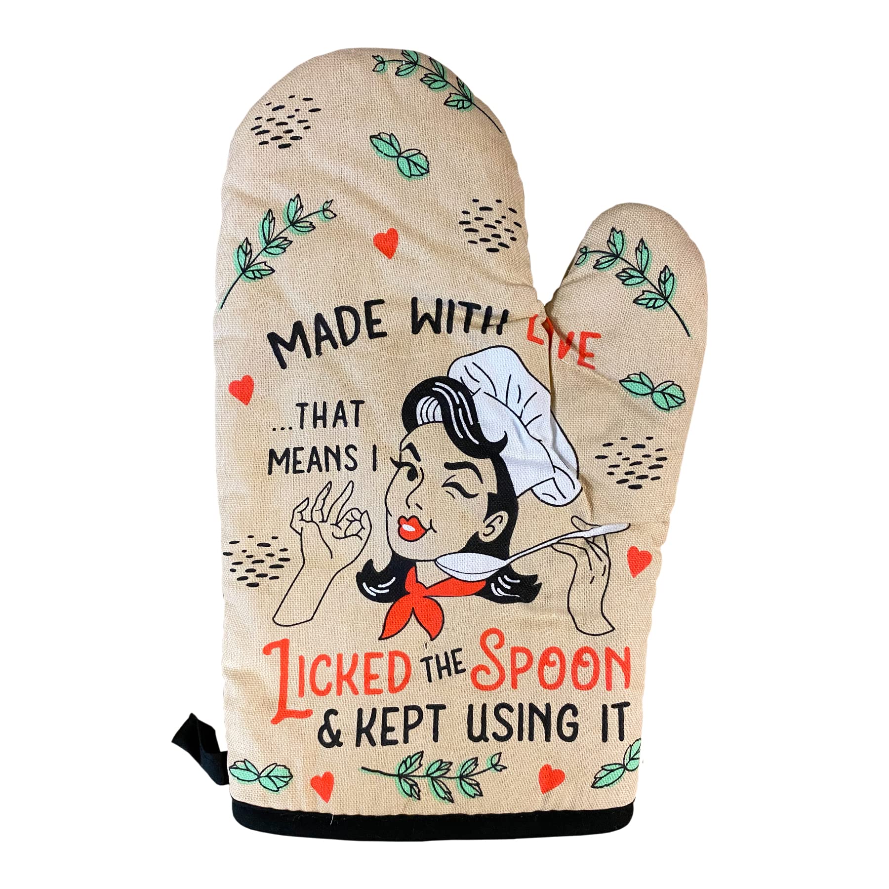 Made with Love That Means I Licked The Spoon and Kept Using It Oven Mitt Funny Graphic Kitchenwear Cool Food Novelty Cookware Multi Oven Mitt
