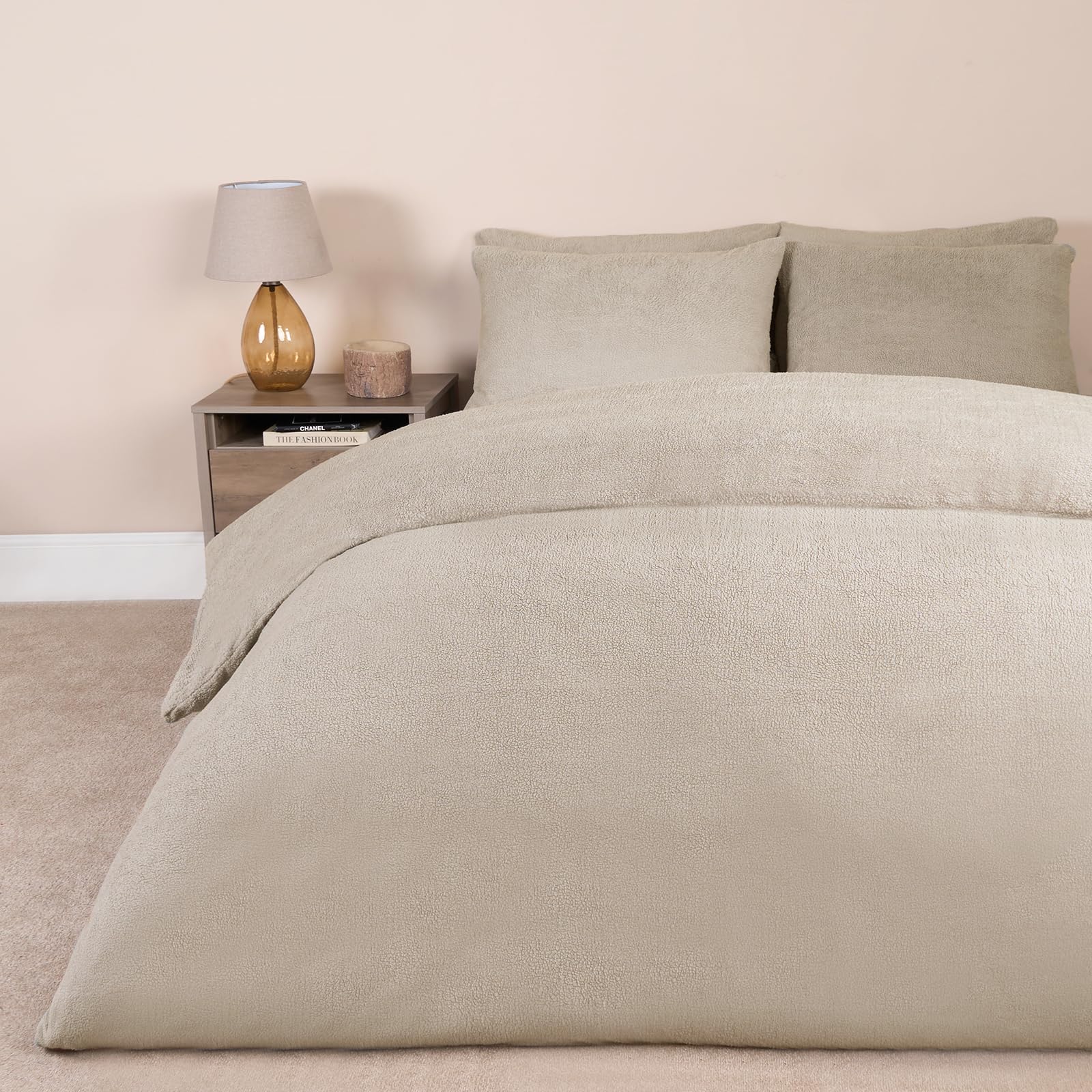 Brentfords Latte Beige Super King Teddy Fleece Duvet Set Beige, Christmas Duvets Super King Size Thermal Bedding Super Soft Warm Duvet Covers Bed Set With Pillowcases