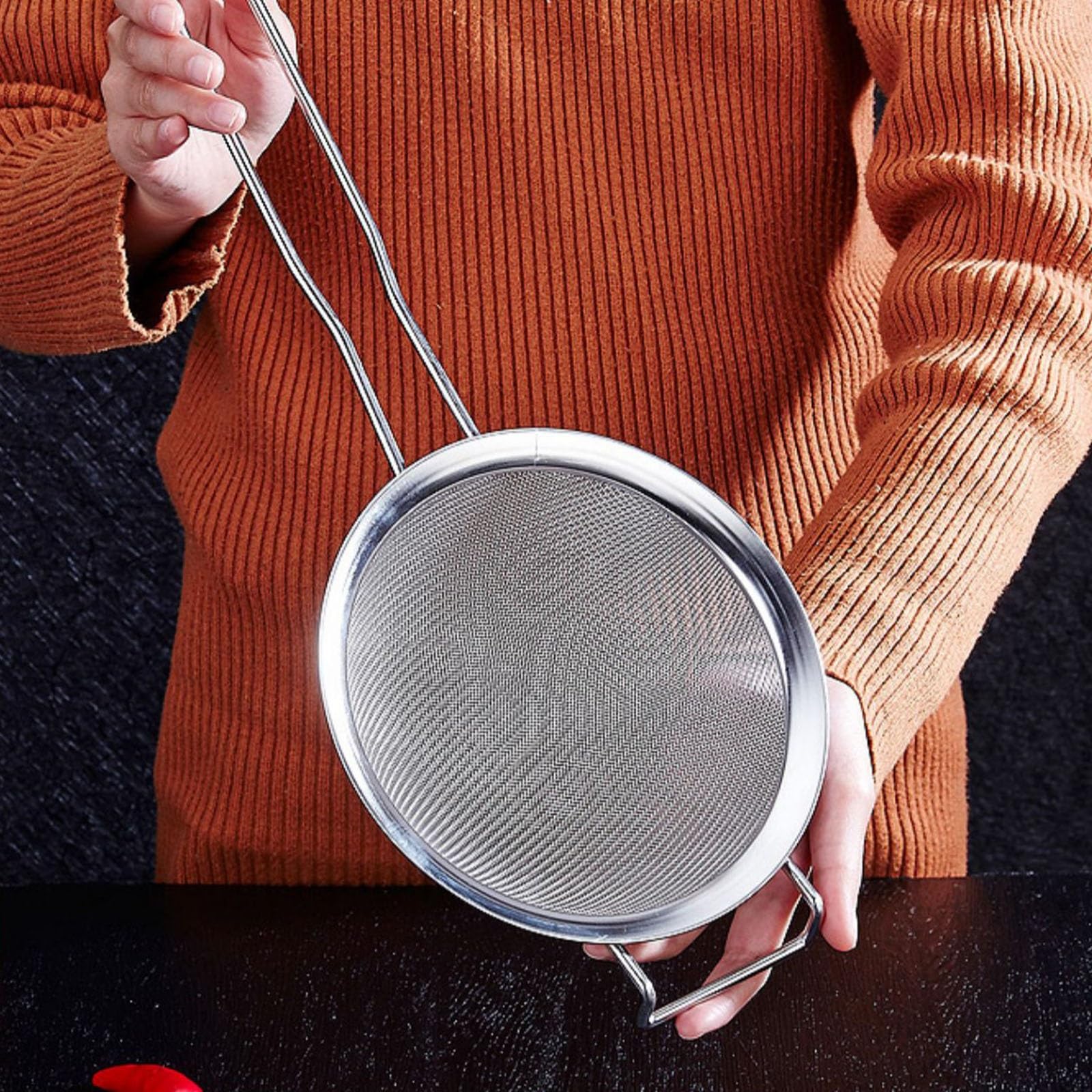 Cuchara coladora de acero inoxidable, cuchara de malla fina, colador de malla fina, colador de acero inoxidable, cuchara de freidora, colador de harina de cocina (30,5 cm)