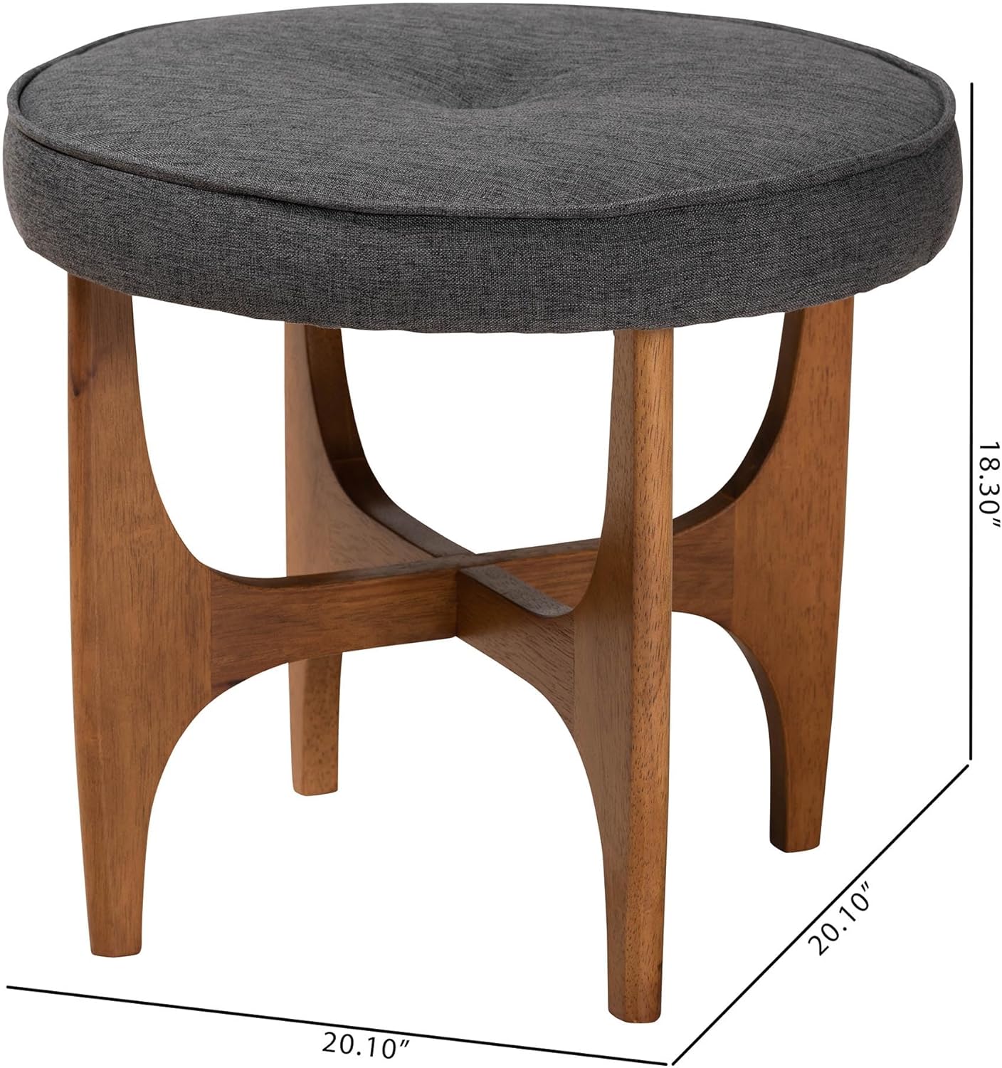 Baxton Studio Theo Japandi Greyish Beige Fabric and Walnut Brown Finished Wood Ottoman Footstool