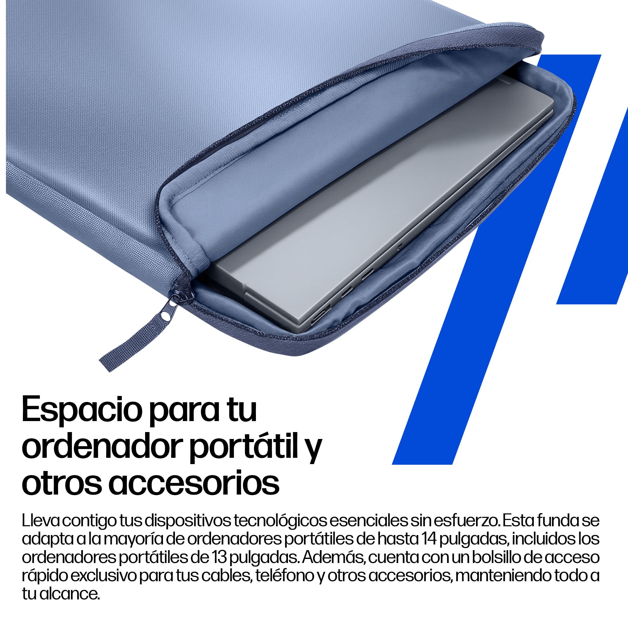 HP Funda Protectora para Portátil 13-14 Pulgadas, Acolchada Antigolpes, Resistente al Agua 600D, con Asa Retráctil y Bolsillo para Accesorios, Compatible con Laptop hasta 14", Color Azul Claro