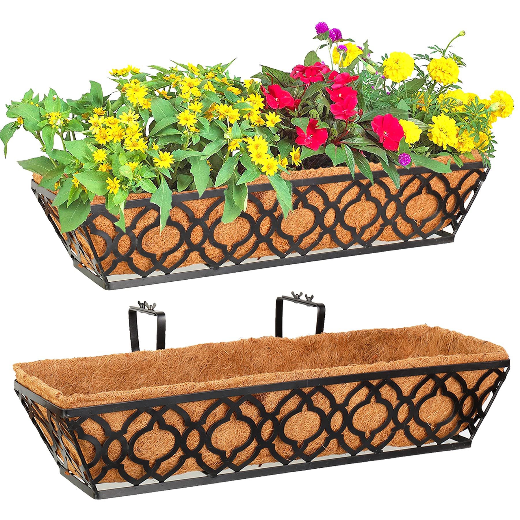 Buy Y&M 24" Window Boxes Horse Trough with Coconut Coir Liner, 2pcs 24 Inch Window Deck with