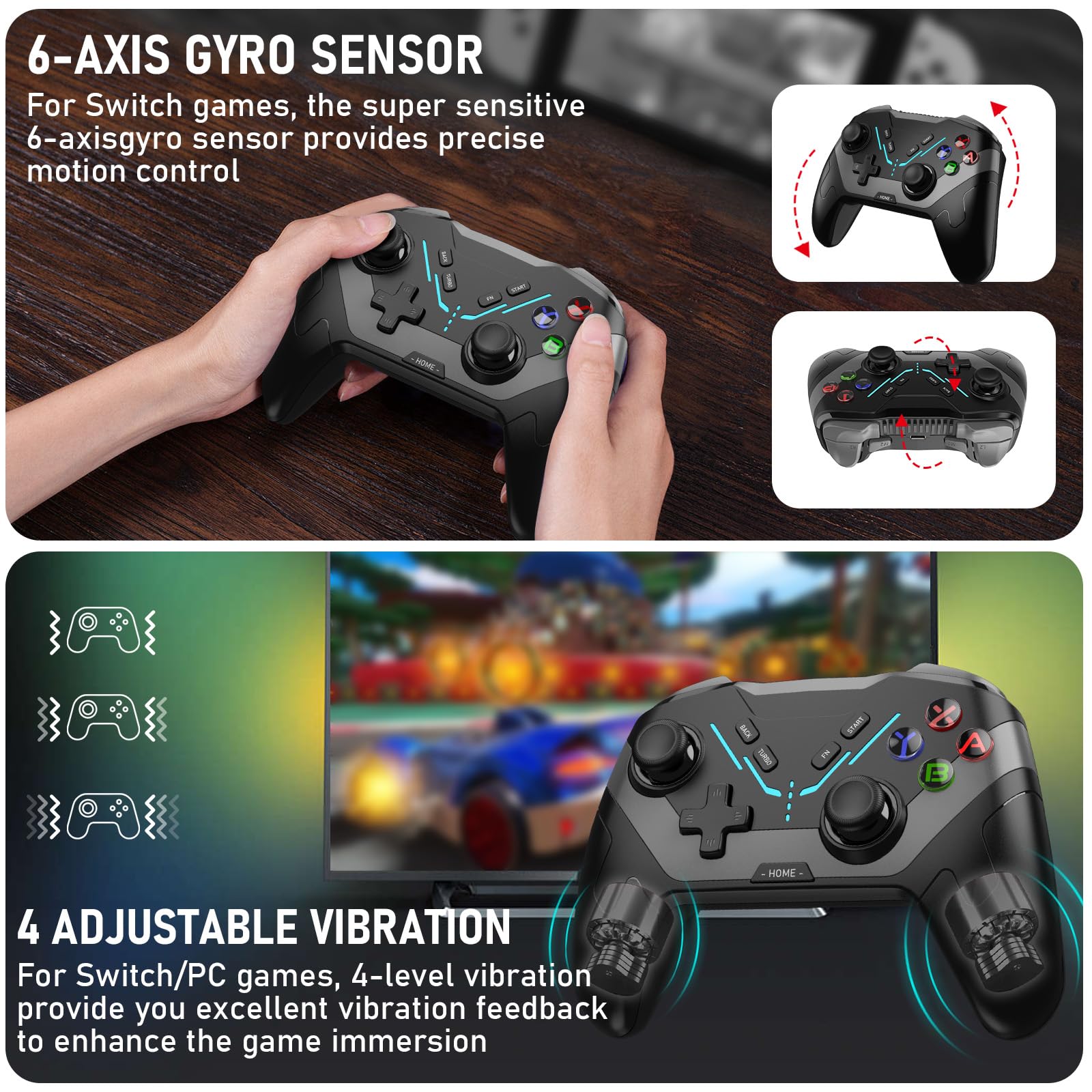 Controladores inalámbricos Pro para interruptor/interruptor OLED/Switch Lite/IOS/Android/Windows, eje giroscópico, Turbo ajustable y vibración