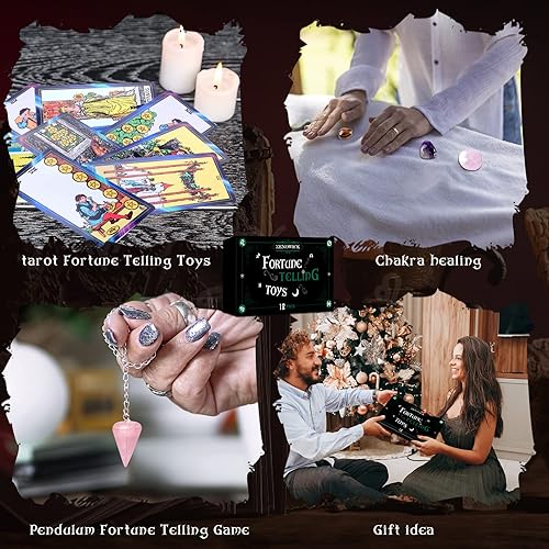 Miniatura 7 de YixangDD Tarot Cards with Guide Book 18 Pcs Include 1 Deck of 78 Cards 6 Mini Crystal Jars7 Chakra Stones,1 Spirit Pendulum1 Cloth 1Goddess of Earth