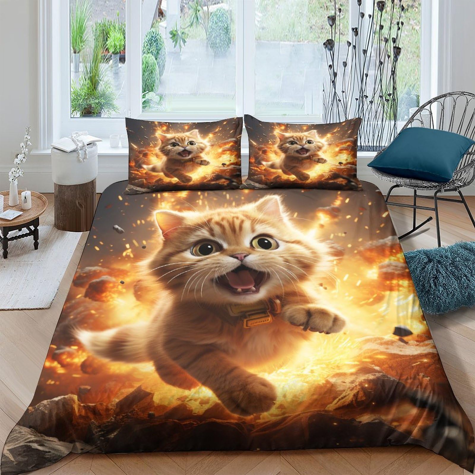 Housse de couette 220x240 enfant lit double parure de lit 3 pièces microfibre Kitten Dash