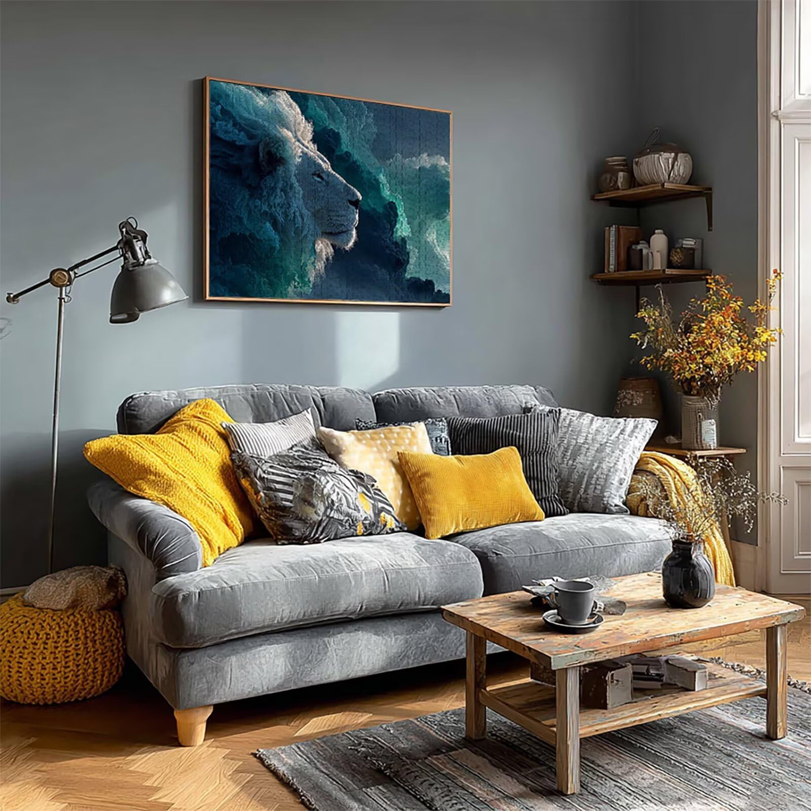 Drewniane puzzle w kształcie lwa, 178 x 104 cm, niebieskie puzzle 6000 elementów dla dorosłych z pudełkiem, edukacyjna, wymagająca gra, napis na plecach, łatwe do odróżnienia, letnie prezenty, piękna