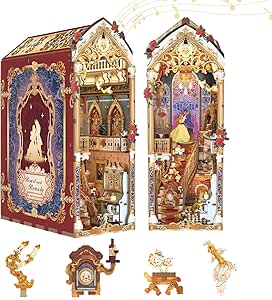 Book Nook Kit - library Bookshelf Decor - Featured Music Book Nook kit example showing detailed miniature house construction with LED lighting and accessories