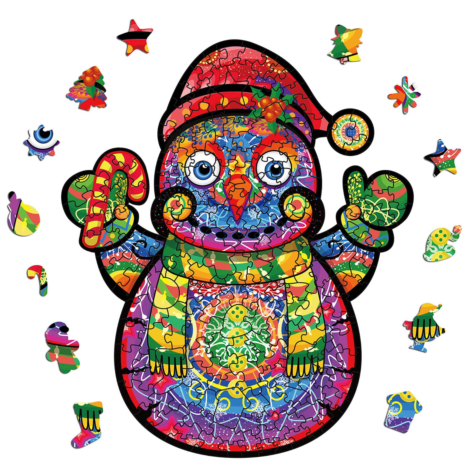 AthlChamp Wooden Puzzle for Adults and Kids, Animal Shape Magic Wooden Jigsaw Puzzles, Unique Shaped Puzzle Pieces, 25.3 x 30 cm, 200 Pieces, Christmas Snowman, Medium