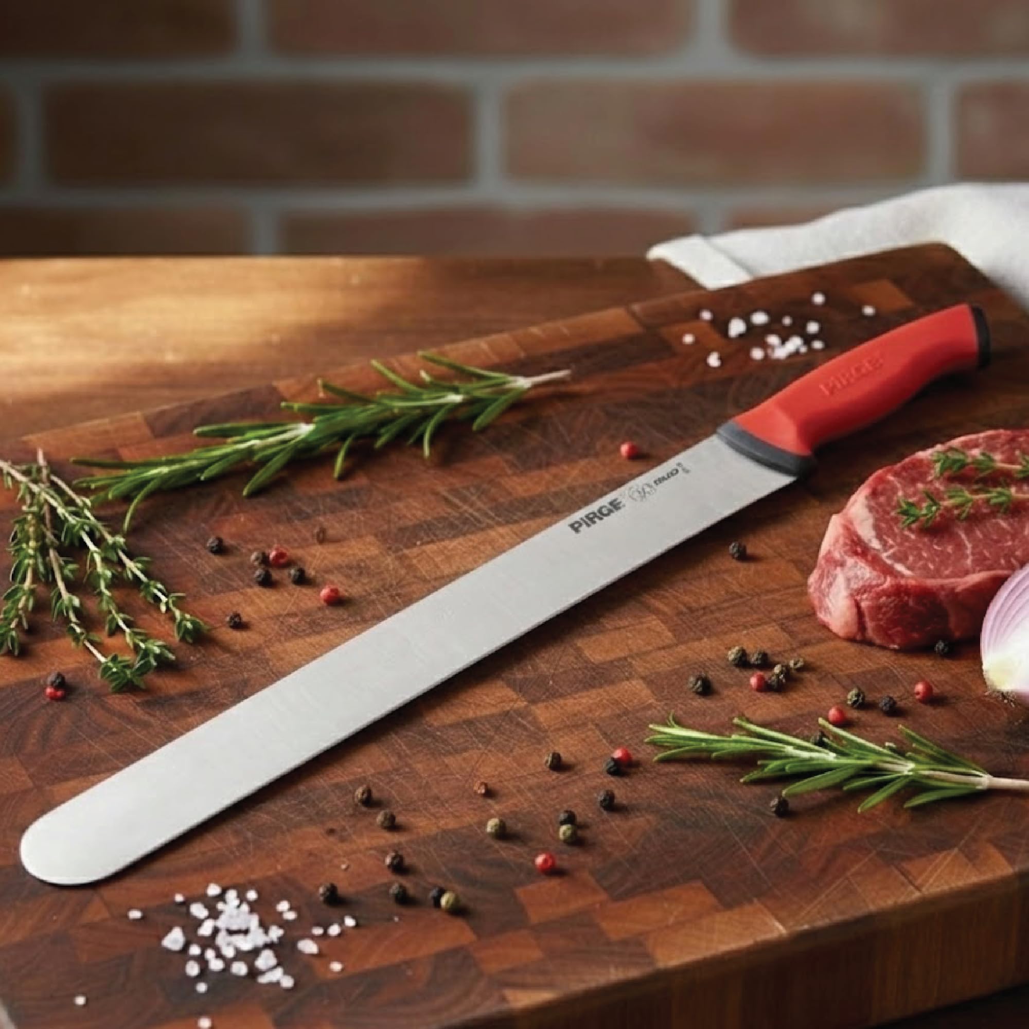 Pirge Duo Red Doner nóż do kebaba, 55 cm, długie ostrze ze stali nierdzewnej do krojenia mięsa i grillowania, profesjonalna jakość szefa kuchni, ergonomiczny uchwyt