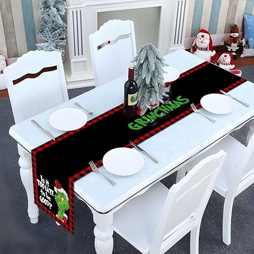 Miniatura 4 de Camino de mesa Merry Grinchmas, Navidad, búfalo, cuadros, invierno, vacaciones, decoración para fiestas, chimenea, cocina, comedor, decoración del