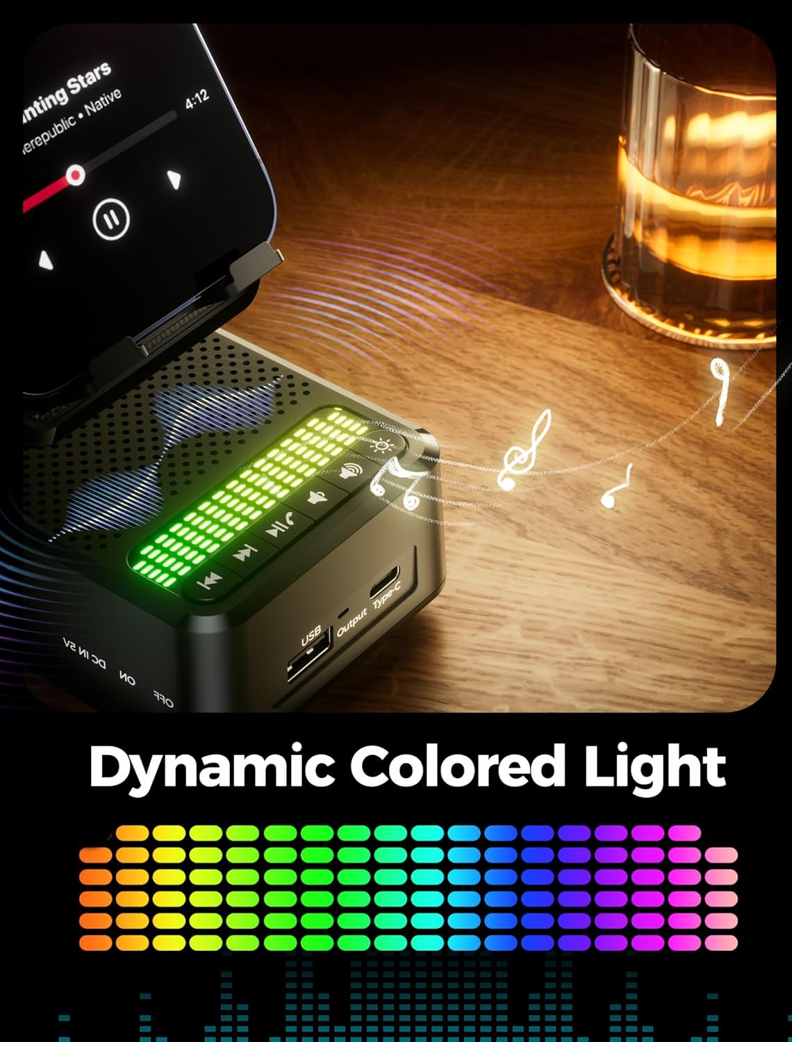 Cell Phone Stand with Wireless Bluetooth Speaker, Wireless Induction Bluetooth Speaker, Phone Stand with Colorful Light Rechargeable Gifts for Men Women Unique