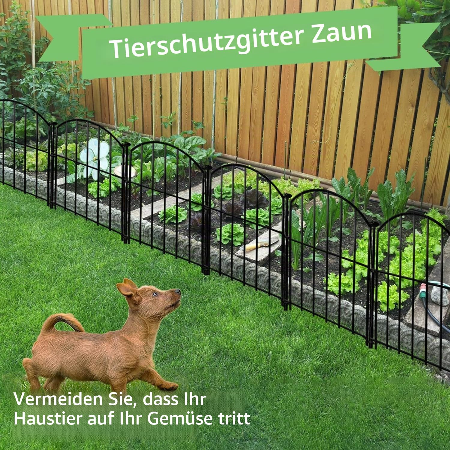 Metall Gartenzaun Dekorativ (32x43 cm) – 10 Stück Faltbarer Zaun als Tierbarriere für Blumenbeet, Hof & Landschaftsgestaltung