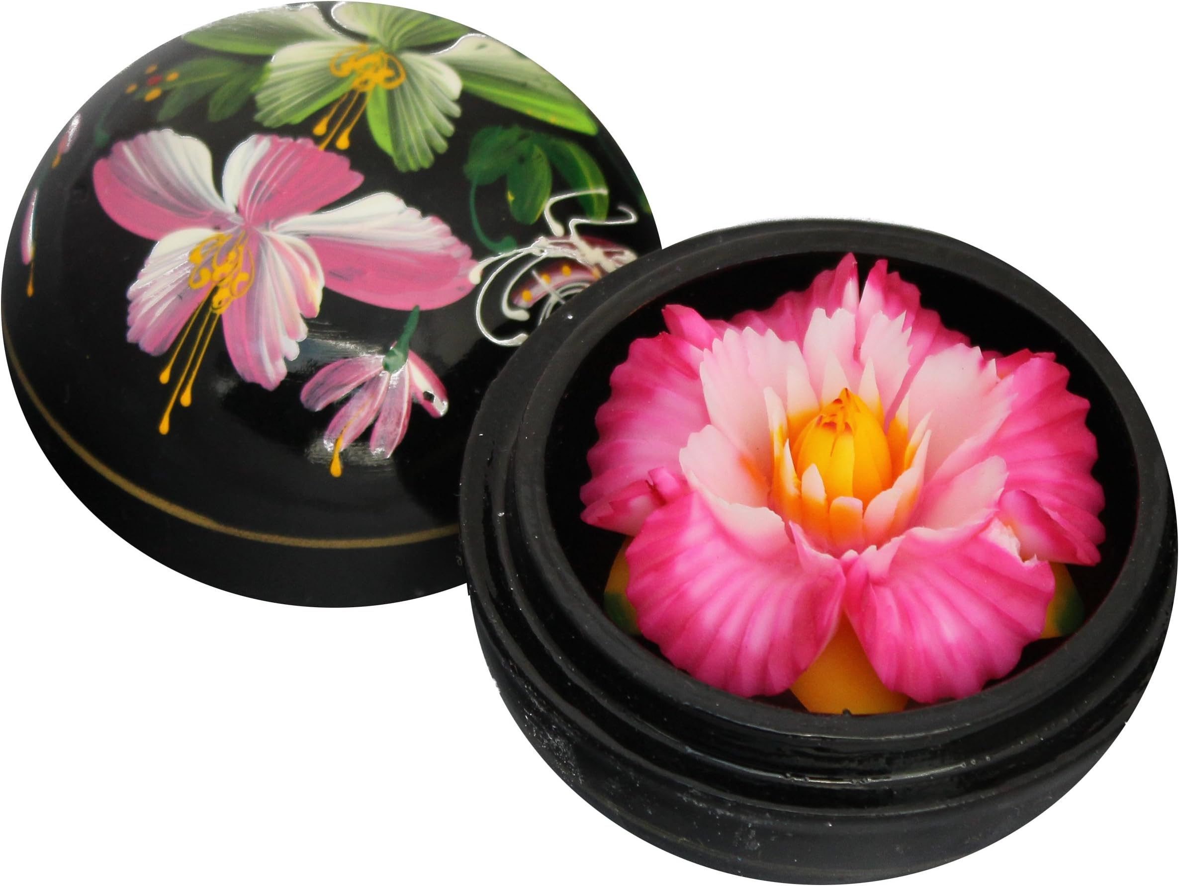 Beautiful Thai Hand-Carved Lotus Scented Soap in a Luxurious Hand-Painted Mango Wood Container (Pink)