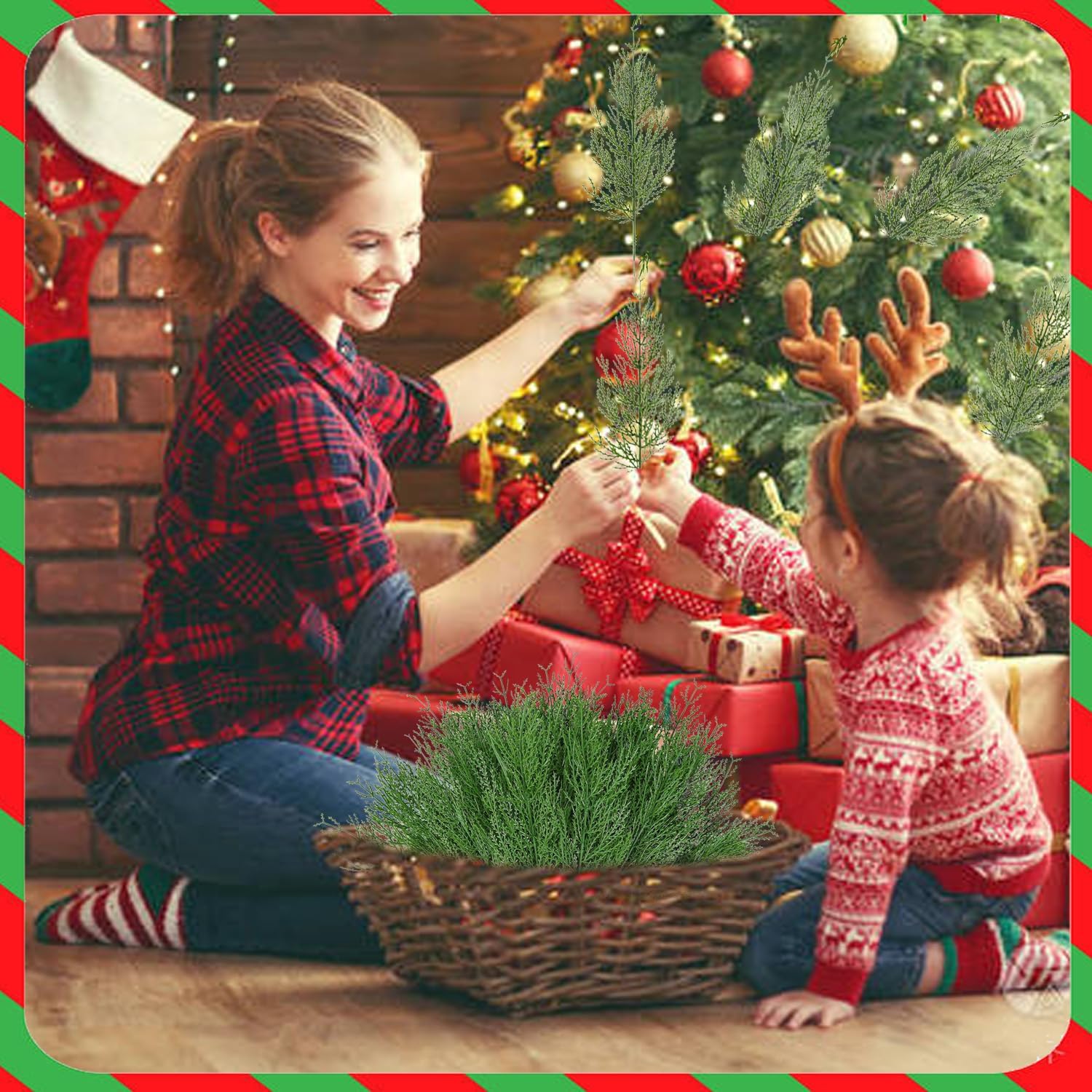 30pcs Evergreen Fake Pine Needles Picks, Artificial Pine Branches for Christmas Tree Filler, Christmas Greenery Stems DIY Accessories for Wreath Making Supplies Holiday Decor (30) - Image 3